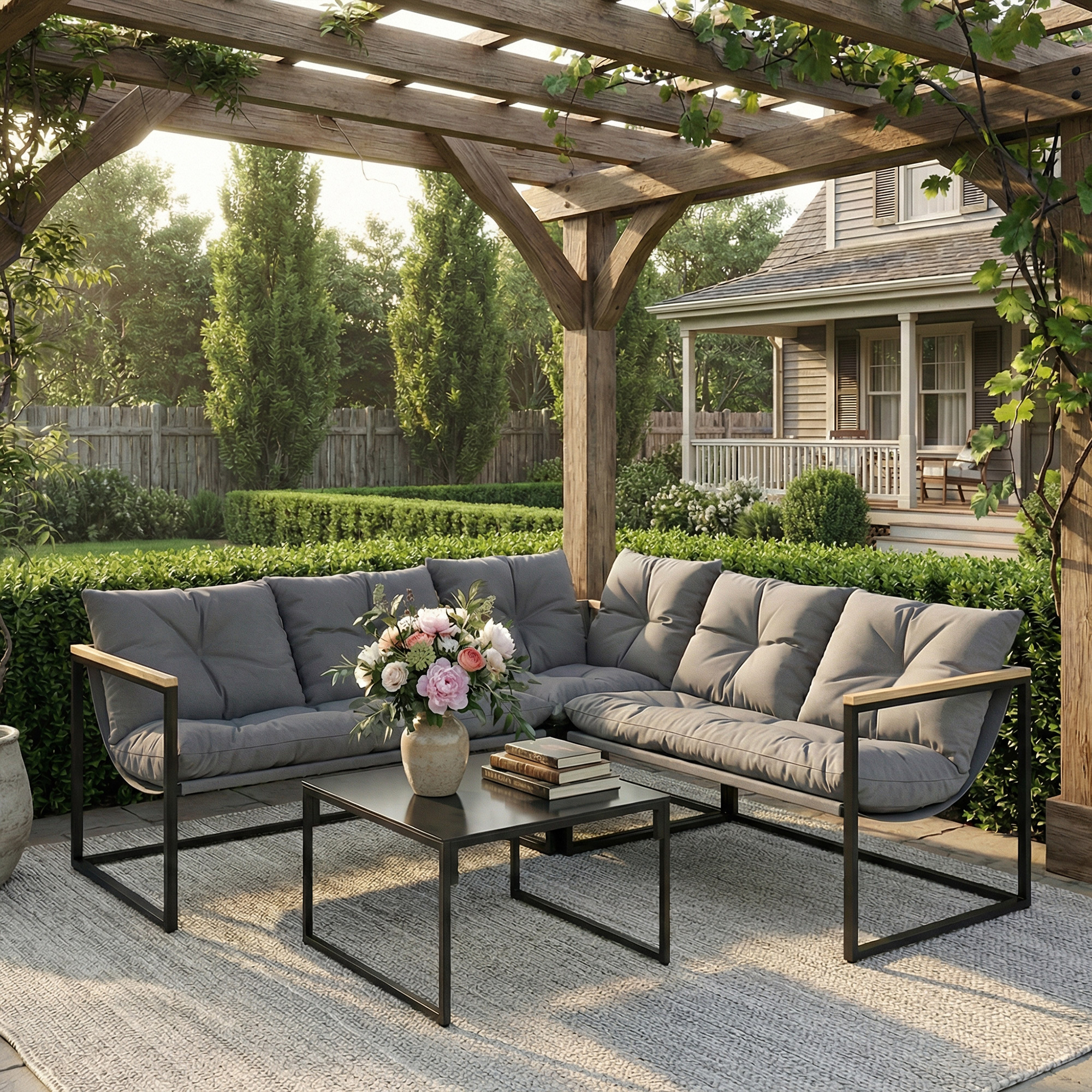 Outsunny 4 Piece Patio Furniture Set with Thick Cushions and Outsunny 4 Piece Patio Furniture Set with Thick Cushions and