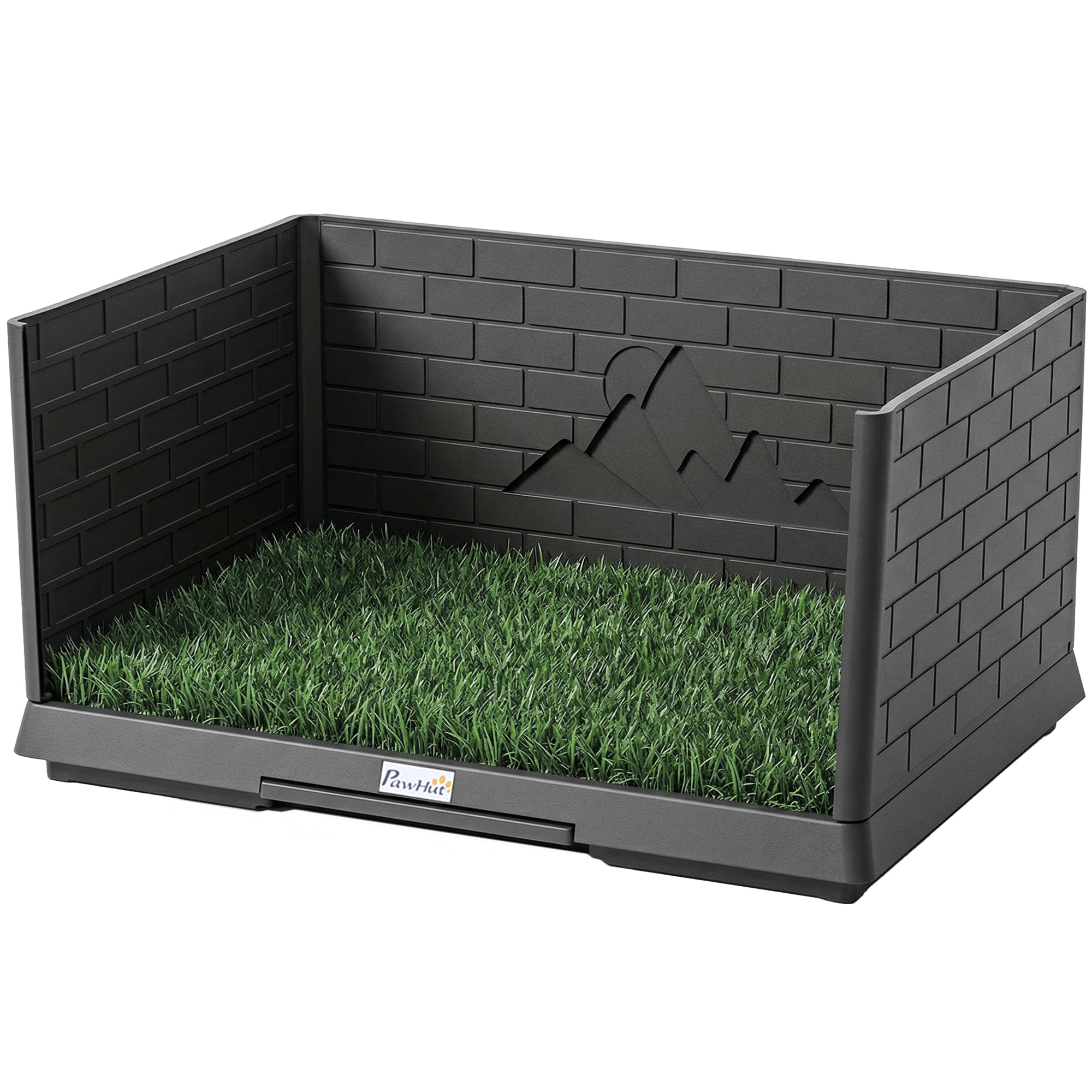 PawHut Dog Grass Pad with High Walls and Tray, Indoor Potty Tray for Puppy Training, Pee Pad Holder with Artificial Grass