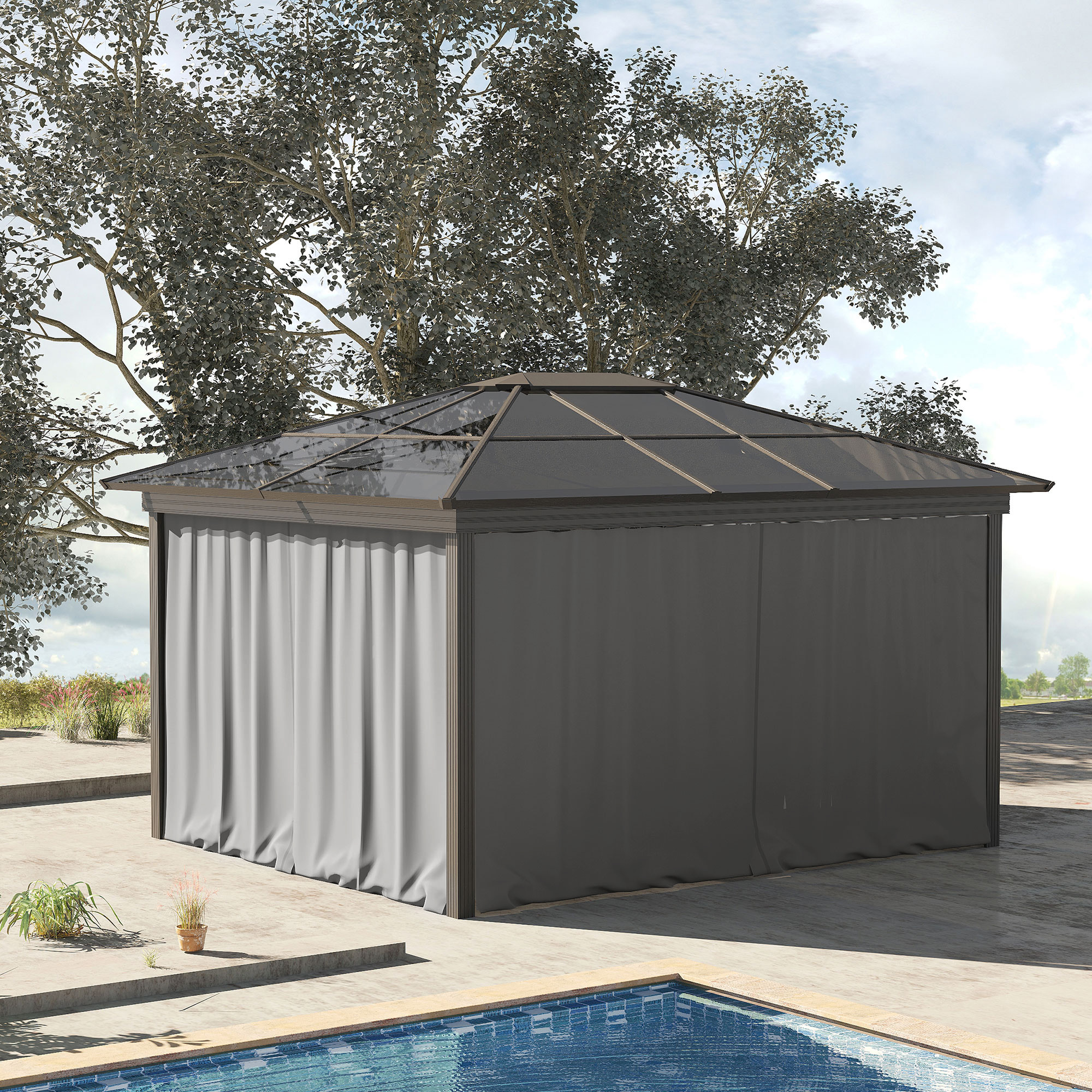 Outsunny Gazebo Curtain 10'x10' Sidewall Set 4 Panels with Hooks Light Grey for Outdoor Shelter Aosom Canada