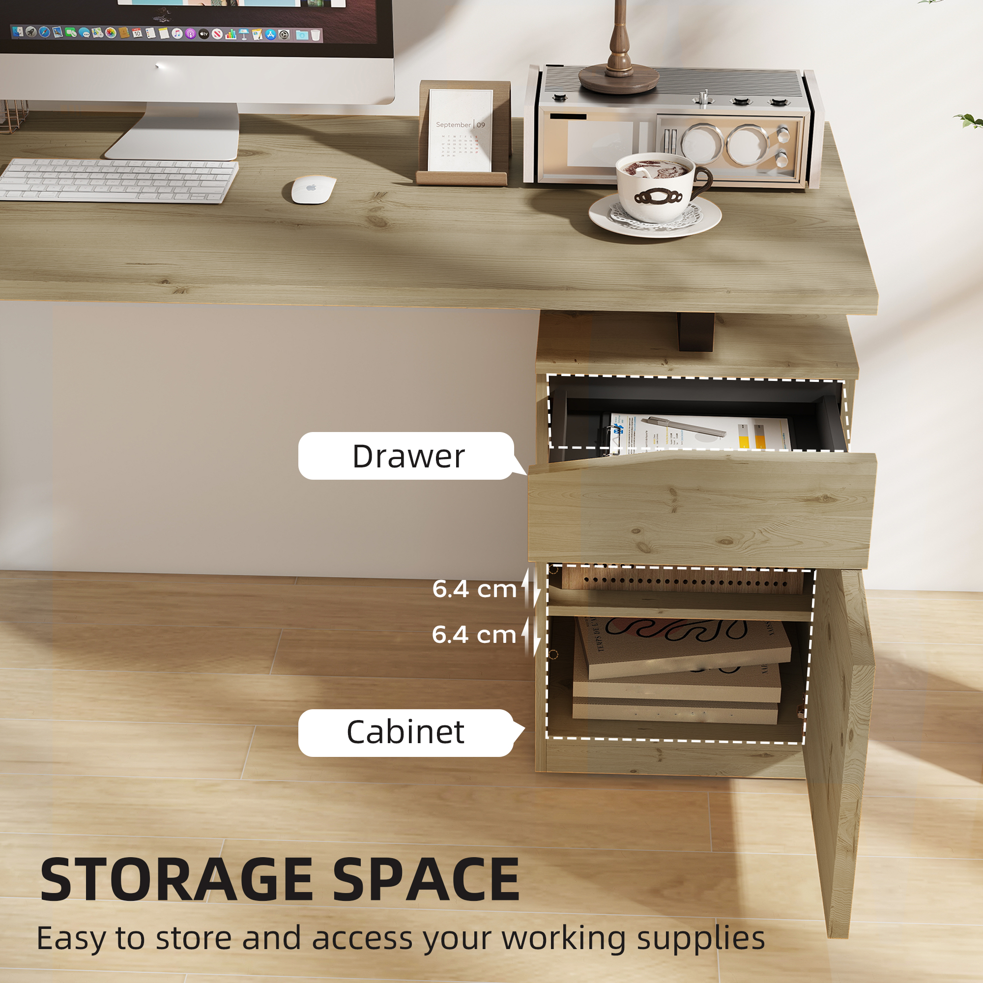 HOMCOM 53 Inch Computer Desk, Writing Table with Cabinet, Drawer