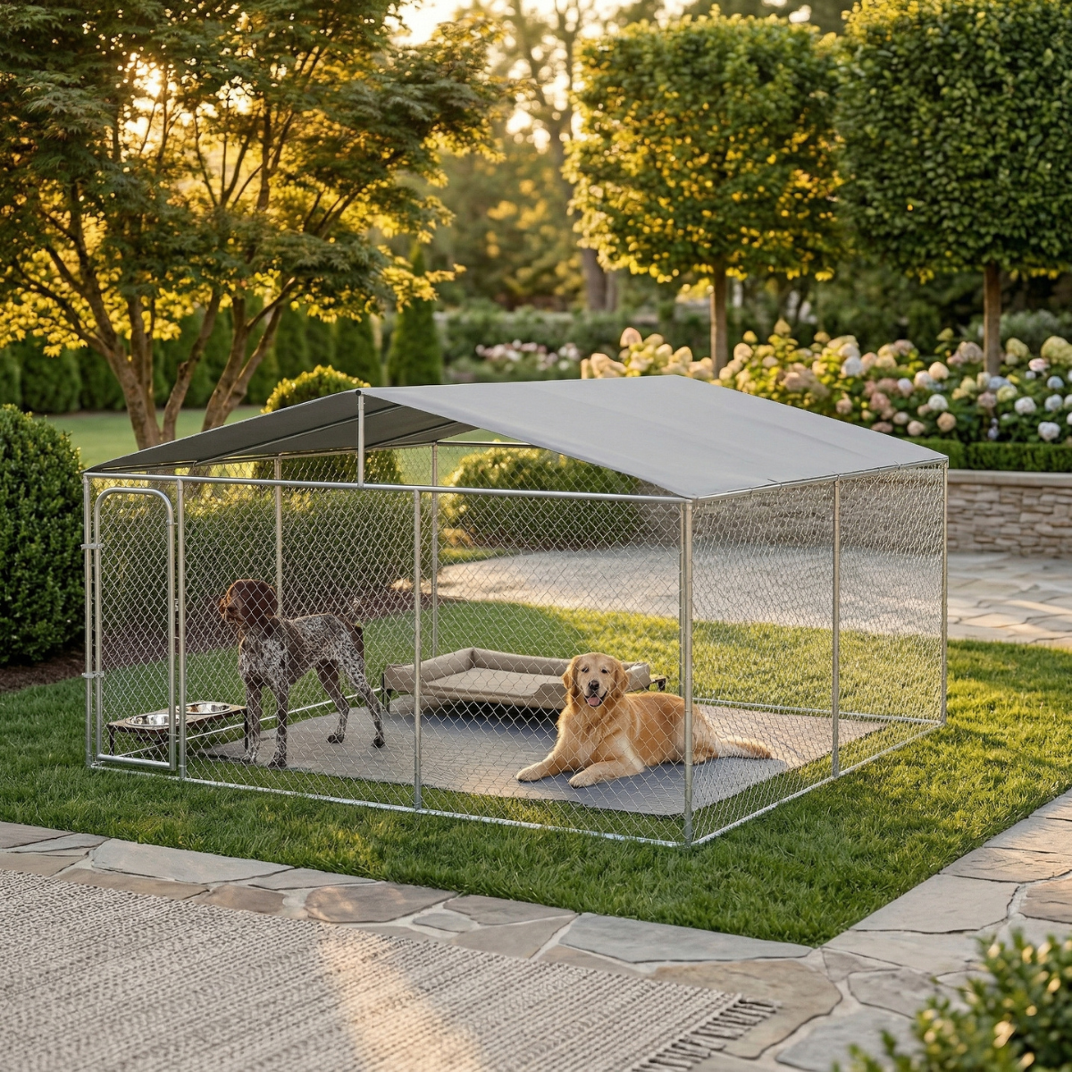 Outdoor Galvanized Steel Dog Fence with Cover 13' x 13' x 7.5