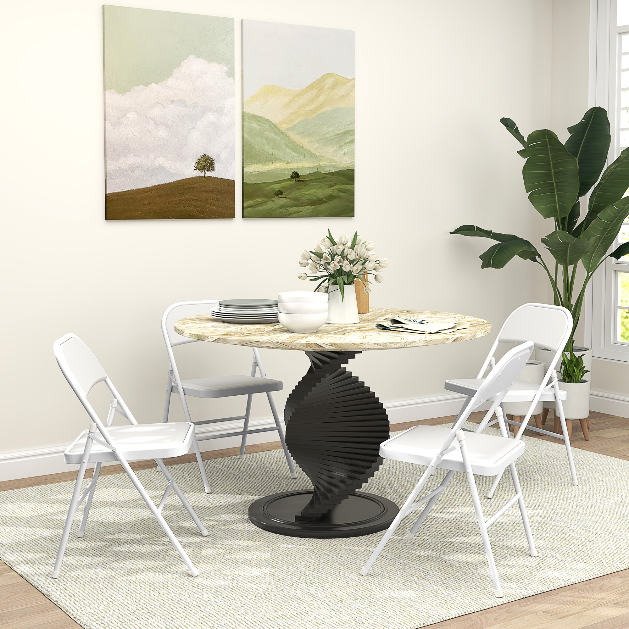 HOMCOM Set of 4 Metal Foldable Chairs, PU Leather Padded Folding Chairs with Cushion Seat and Open Back for Indoor, White Aosom Canada
