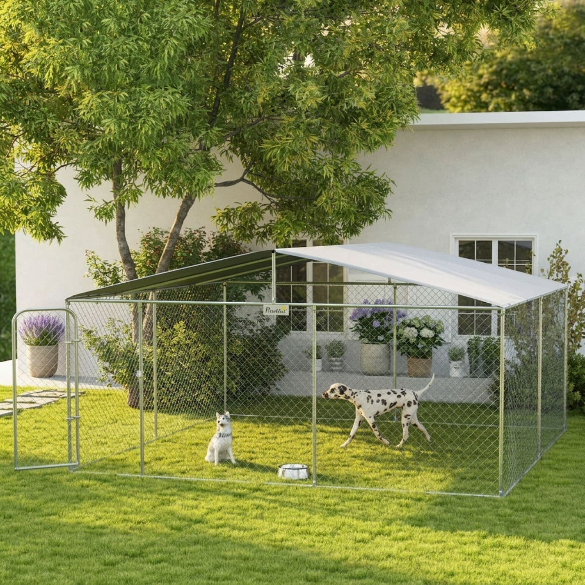 Outdoor Galvanized Steel Dog Fence with Cover 13' x 13' x 7.5