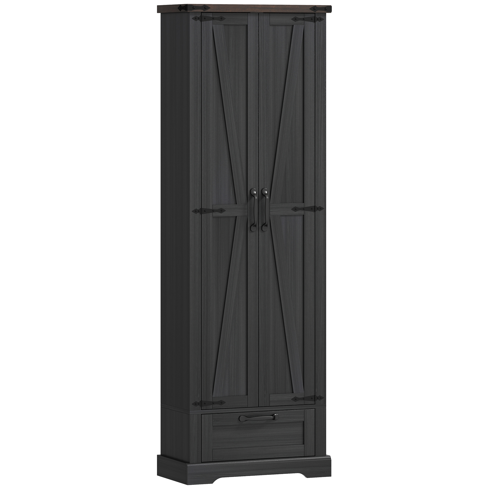 HOMCOM 71" Pantry Cabinet, Kitchen Storage Cabinet with Adjustable Shelves, Barn Doors and Drawer for Dining Room, Black
