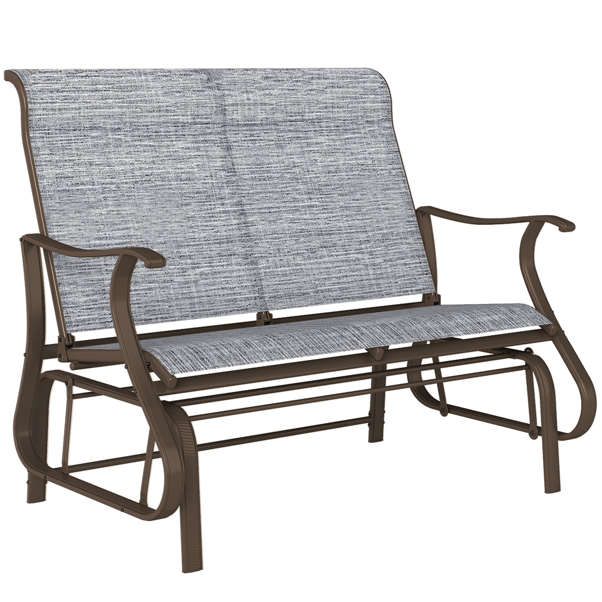 Outsunny 2-Person Outdoor Glider Bench，Patio Glider Loveseat Chair with Powder Coated Steel Frame，2 Seats Porch Rocking Glider for Backyard, Lawn, Gar