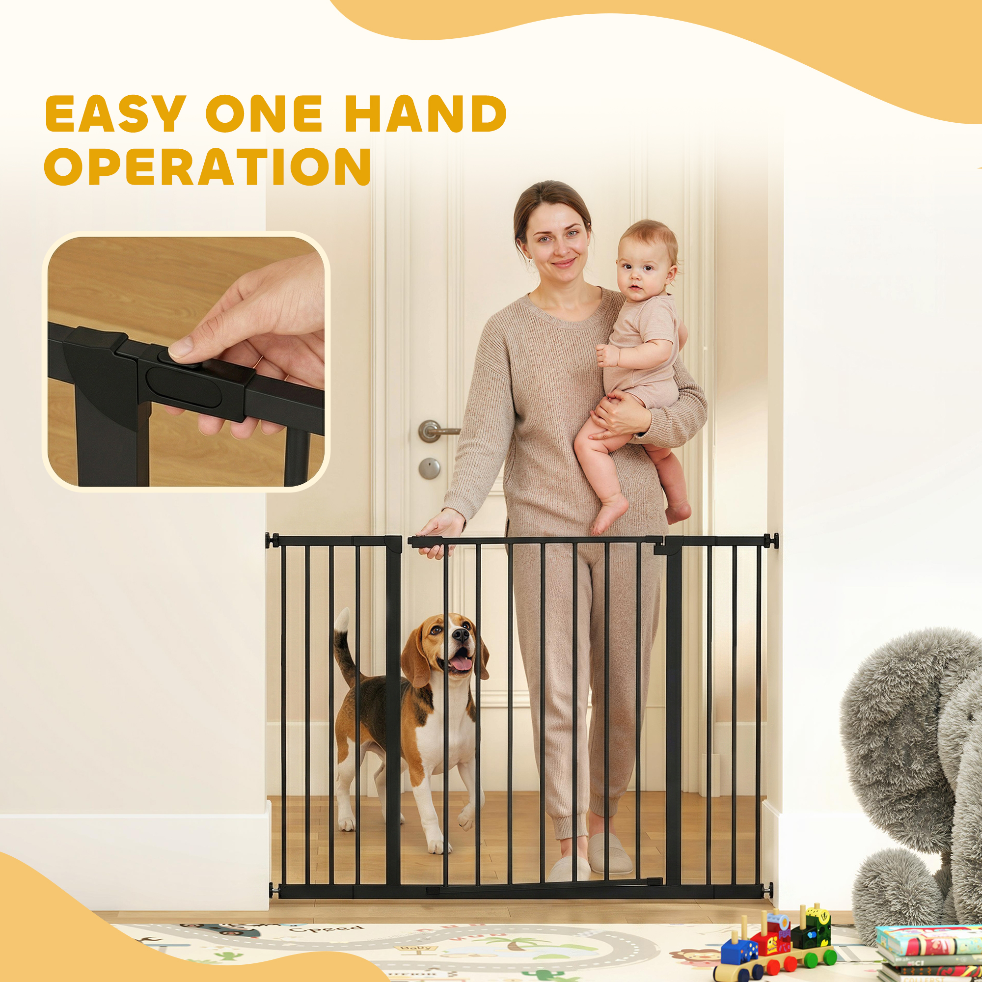 PawHut Pressure Fit Dog Gate Pet Barrier for stairs doorway, 29.9