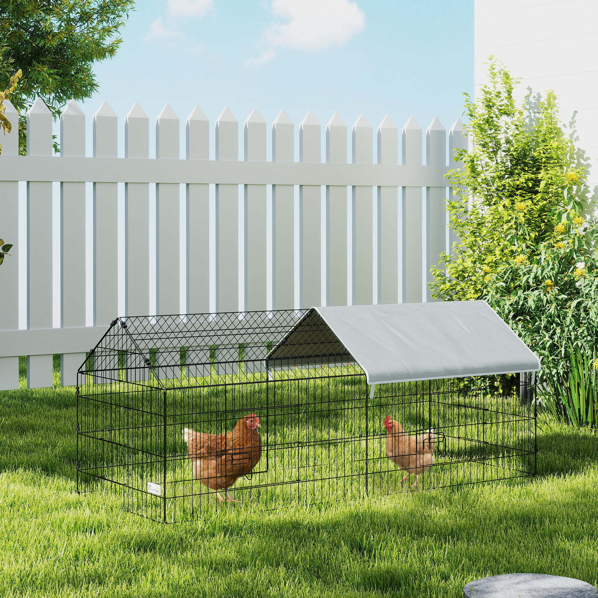 PawHut 73" Small Animal Cage with Roof, Indoor/Outdoor Use, for Chicken, Rabbits, Chinchillas, Silver Aosom Canada