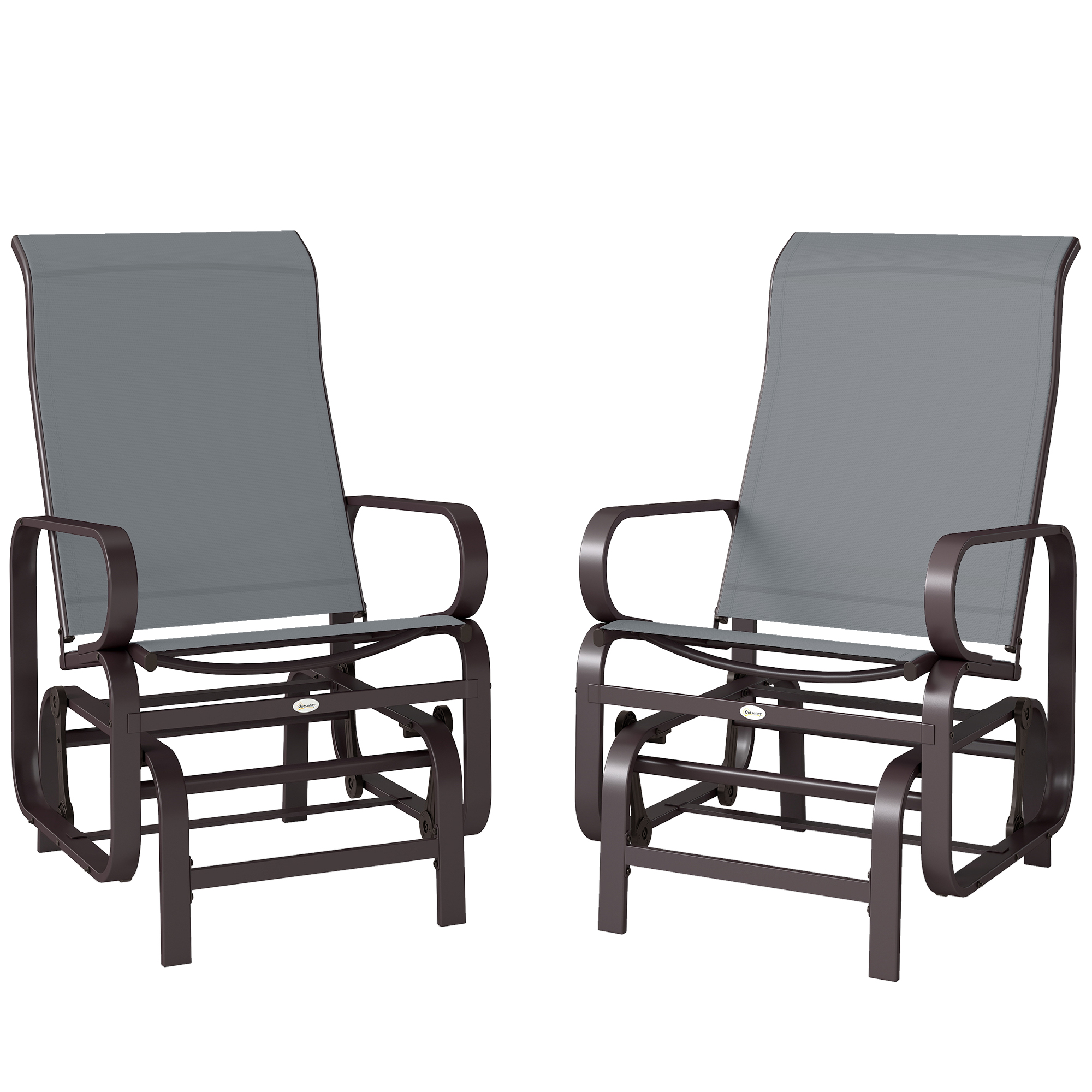Outsunny Gliding Lounger Chair Set of 2, Single Rockers with Lightweight Metal & Mesh Construction, Gray