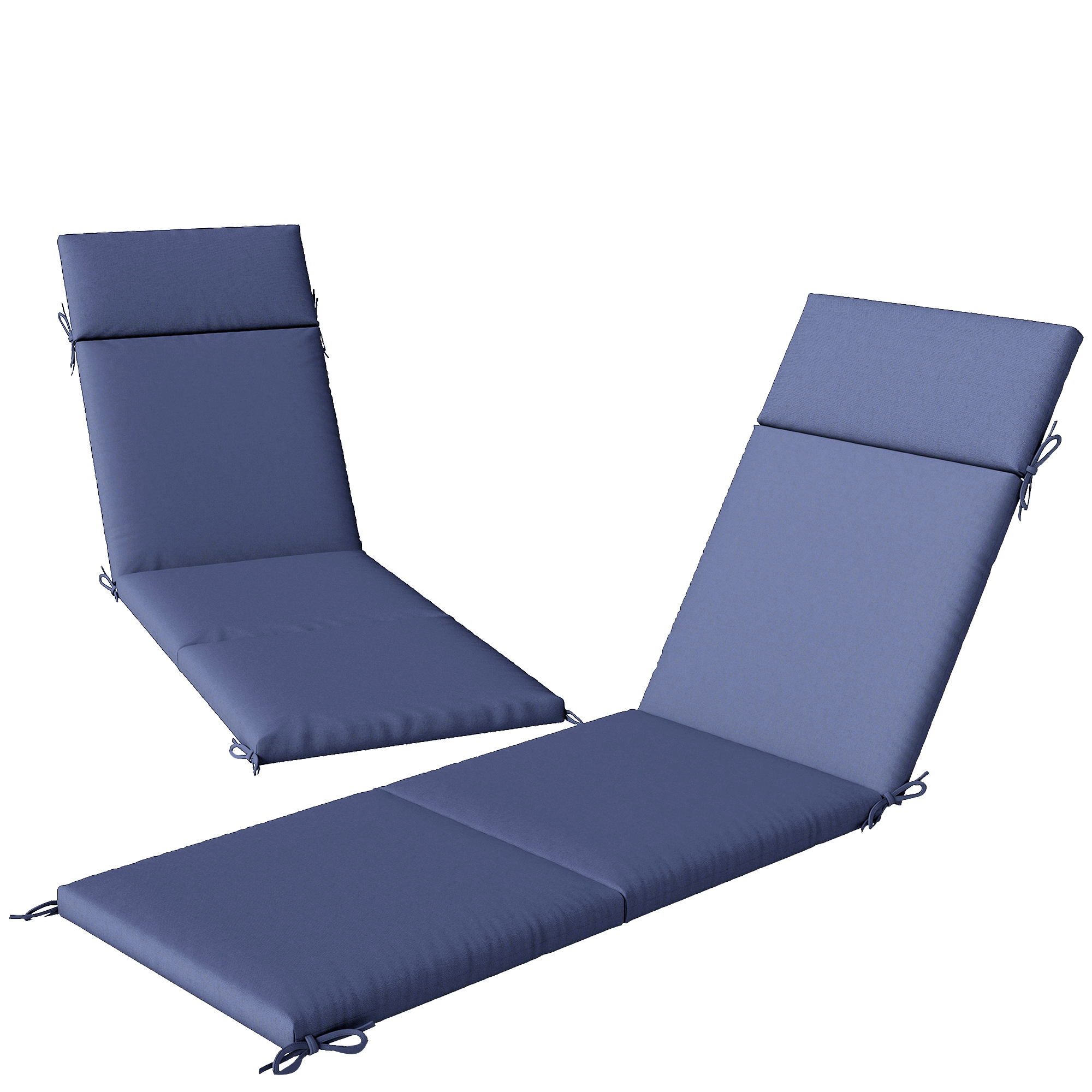 Outsunny Outdoor Chaise Lounge Cushions Set of 2 with 6 Ties, High-Density Foam, for Patio and Poolside, Navy Blue