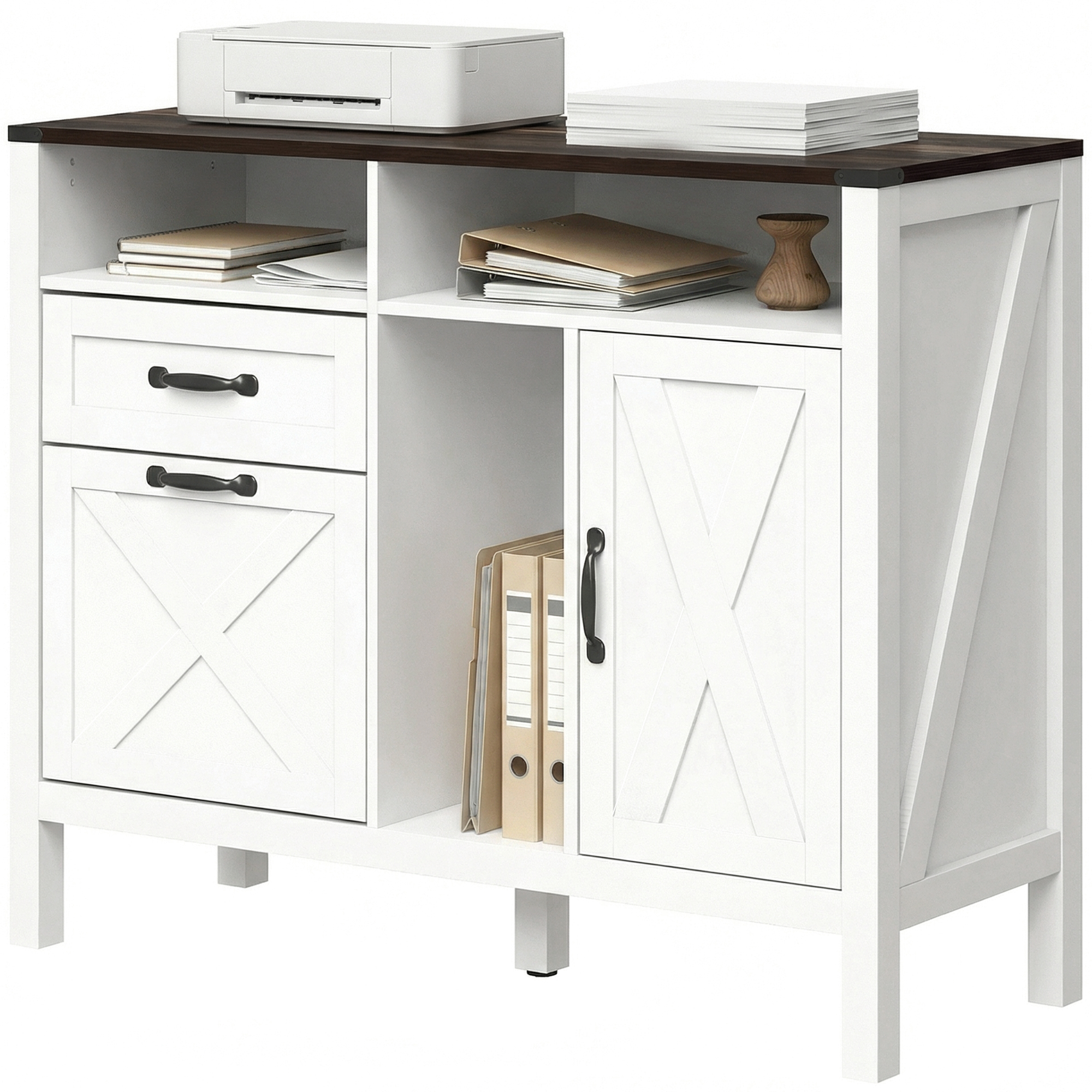File Organizer Unit with Open Compartments for Home Workspace, Lateral Document Organizer Unit for Letter/A4 Hanging Files, White 1