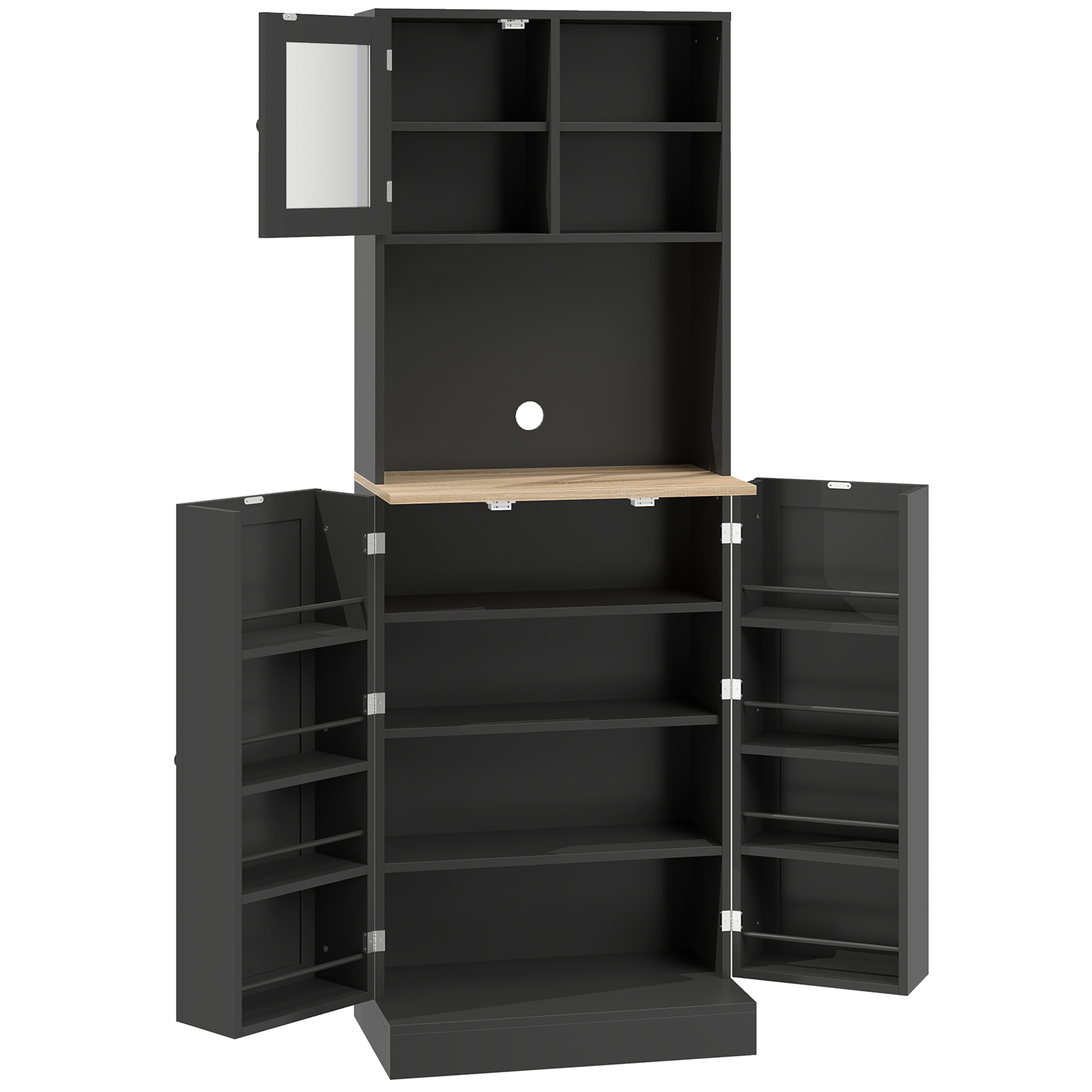 Cooking Hutch, 66.5" Tall Cooking Pantry Organizer Unit, Microwave Organizer Unit with Adjustable-Height Shelves for Meal Room, Black 1