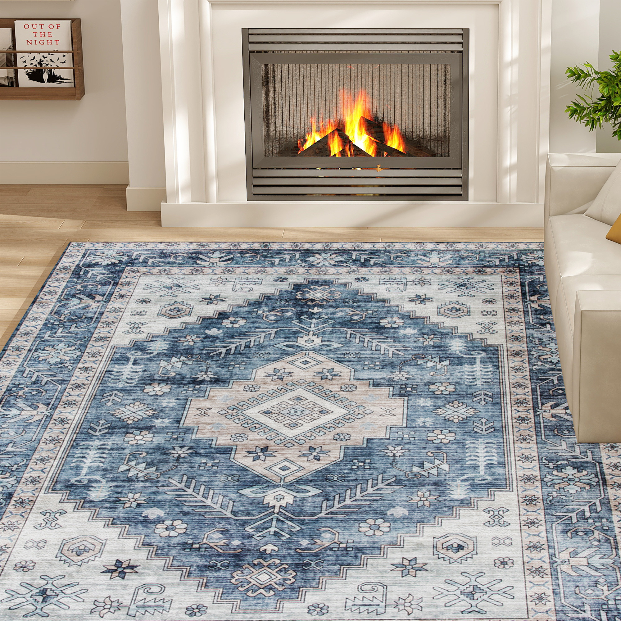 HOMCOM 9x12 Area Rug, Vintage Machine Washable Rug, Non-Slip Floor