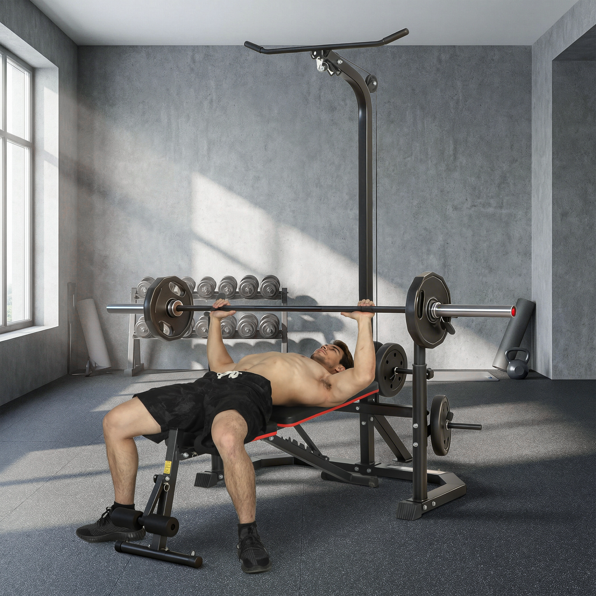 Soozier Cable Machine, Multi-Function Bench Press Rack with Weight
