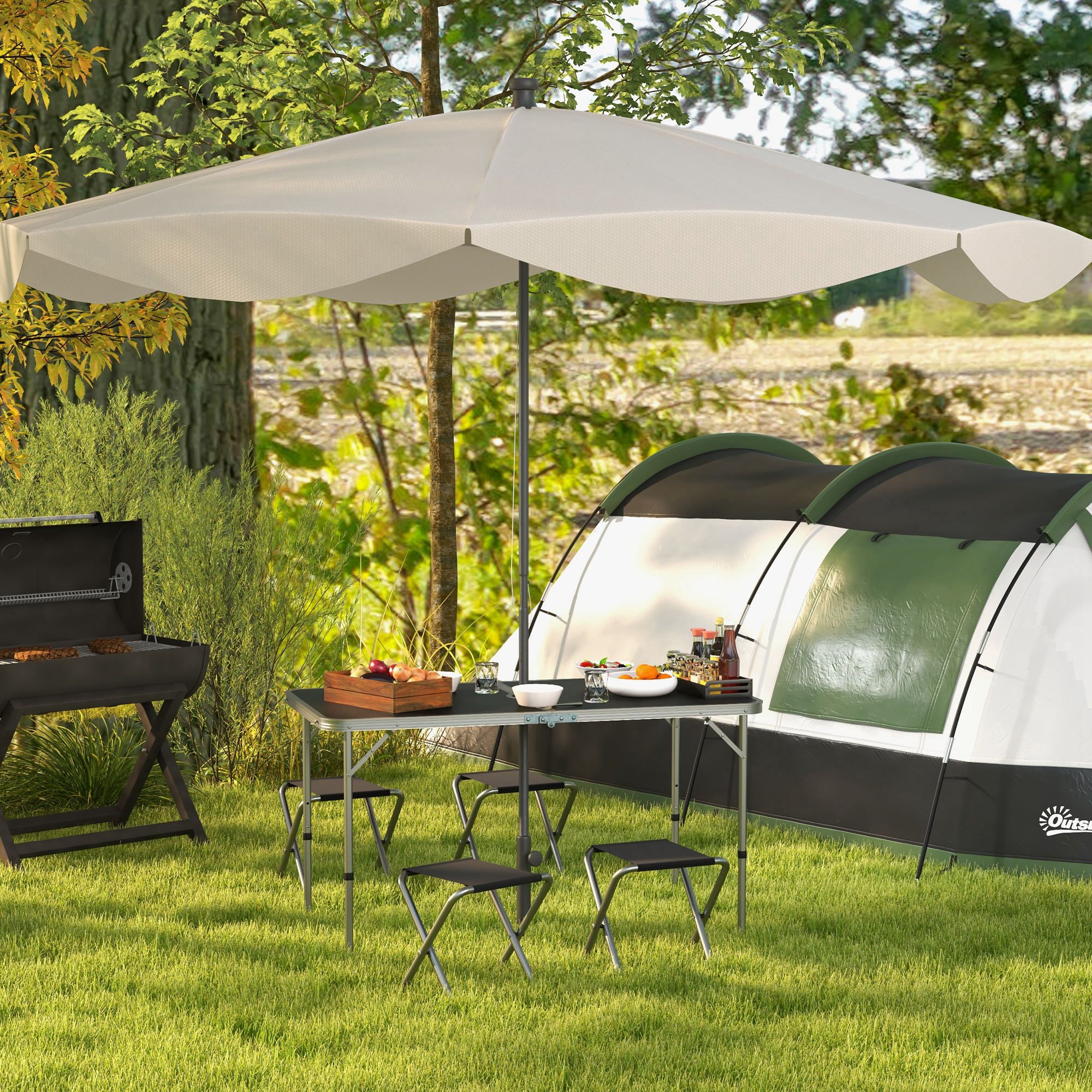 Outsunny Folding Picnic Table Camping Table and Chairs Use for BBQ