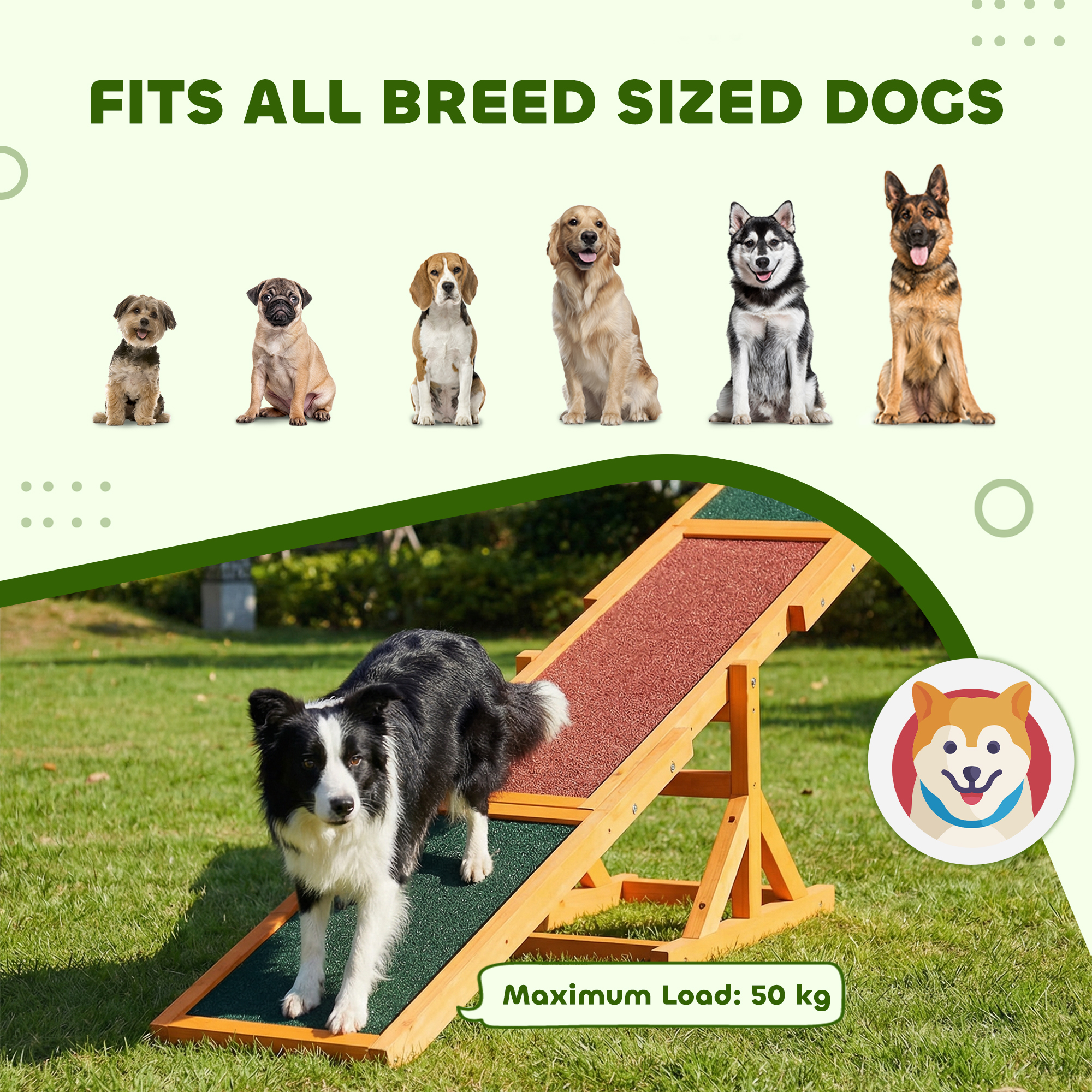 PawHut Wood Pet Seesaw Platform Dog Agility Training Equipment Run