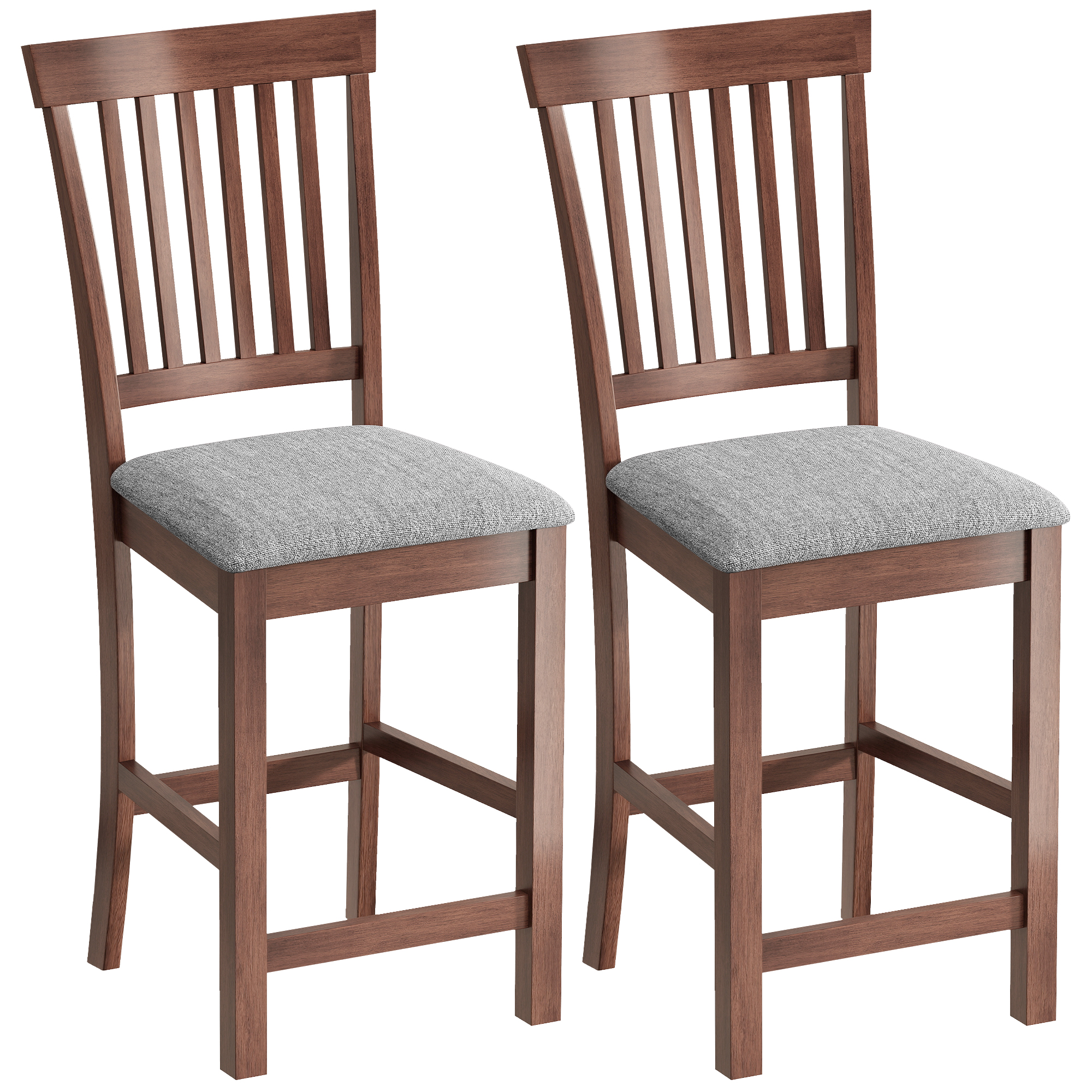 HOMCOM Counter Height Bar Stools with Padded Seat, High Back Kitchen Chairs Set of 2 for Dining Room, Gray and Dark Brown