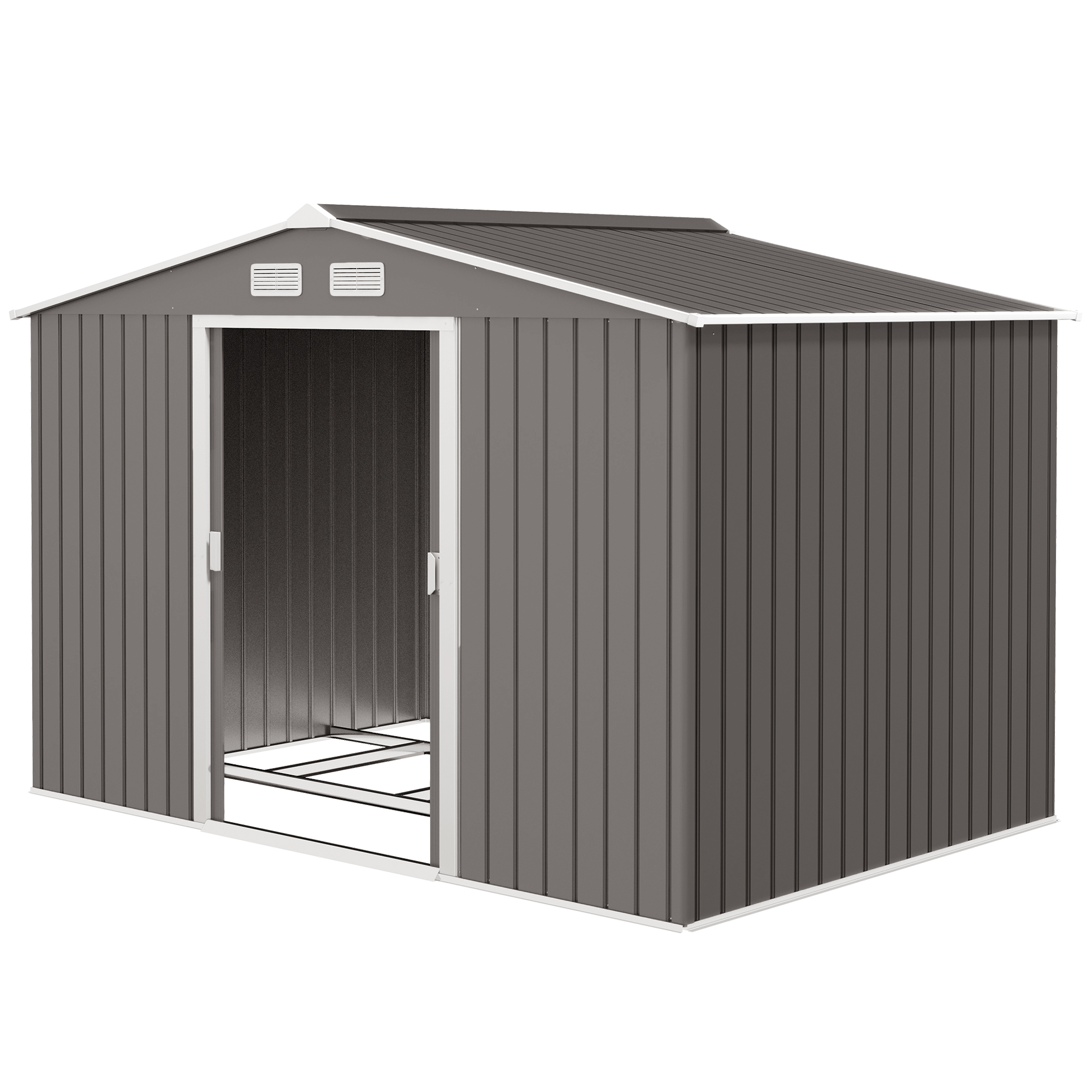 Outsunny 9' x 6' Outdoor Storage Shed, Garden Tool Metal Shed with Foundation Kit, Light Gray