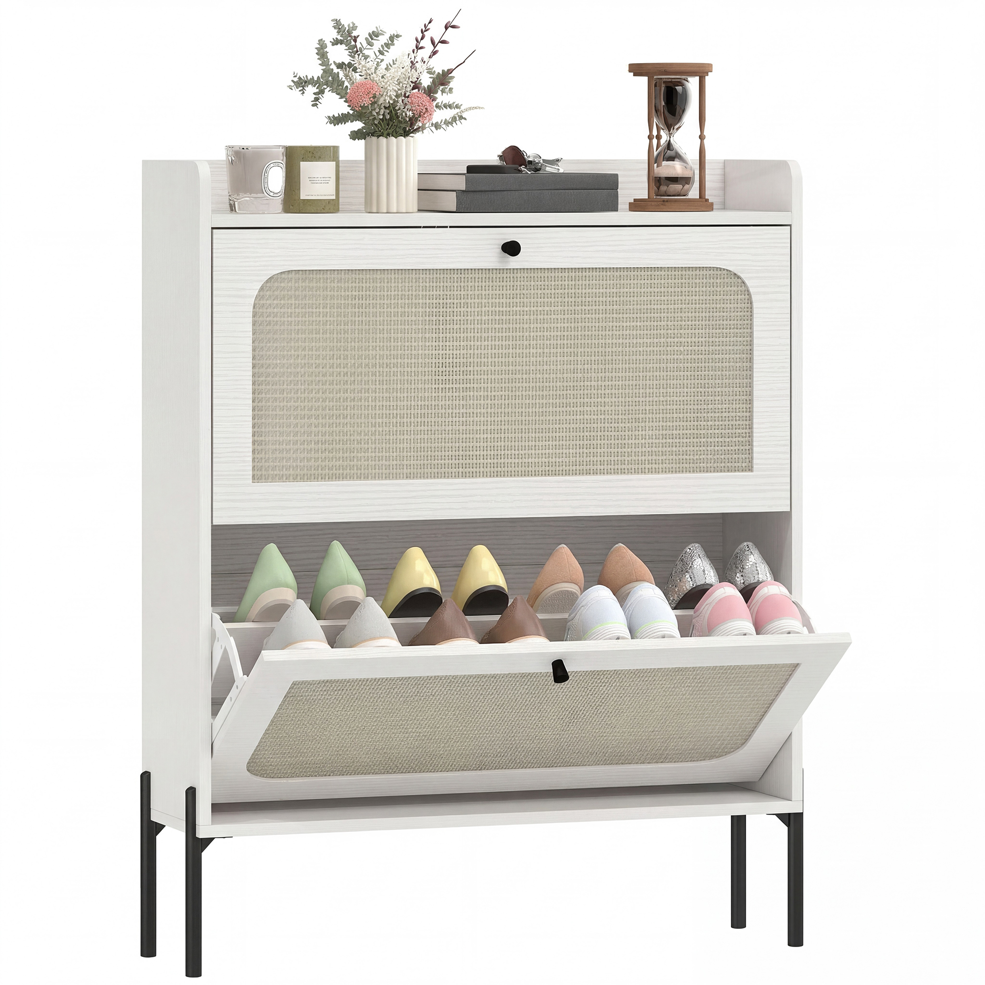 Boho Narrow Footwear Organizer Organizer Unit, Footwear Organizer Unit with 2 Flip Drawers, White 1