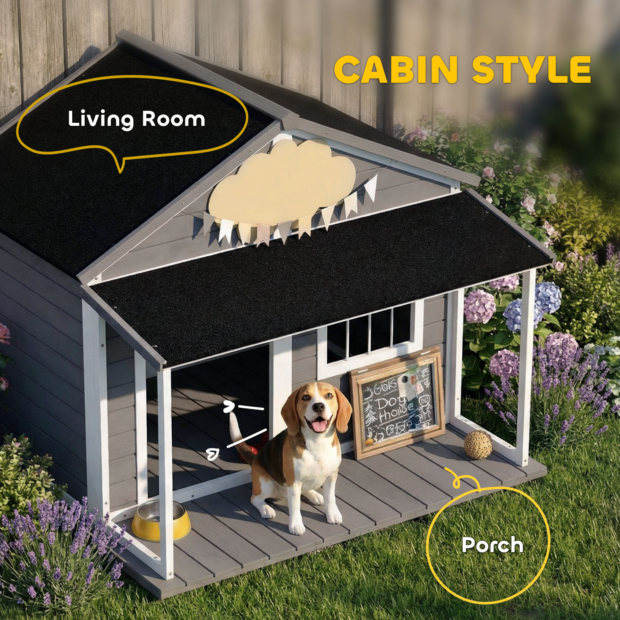 PawHut Outdoor Cabin Style Dog House, Medium Dogs, 53 lbs., Gray