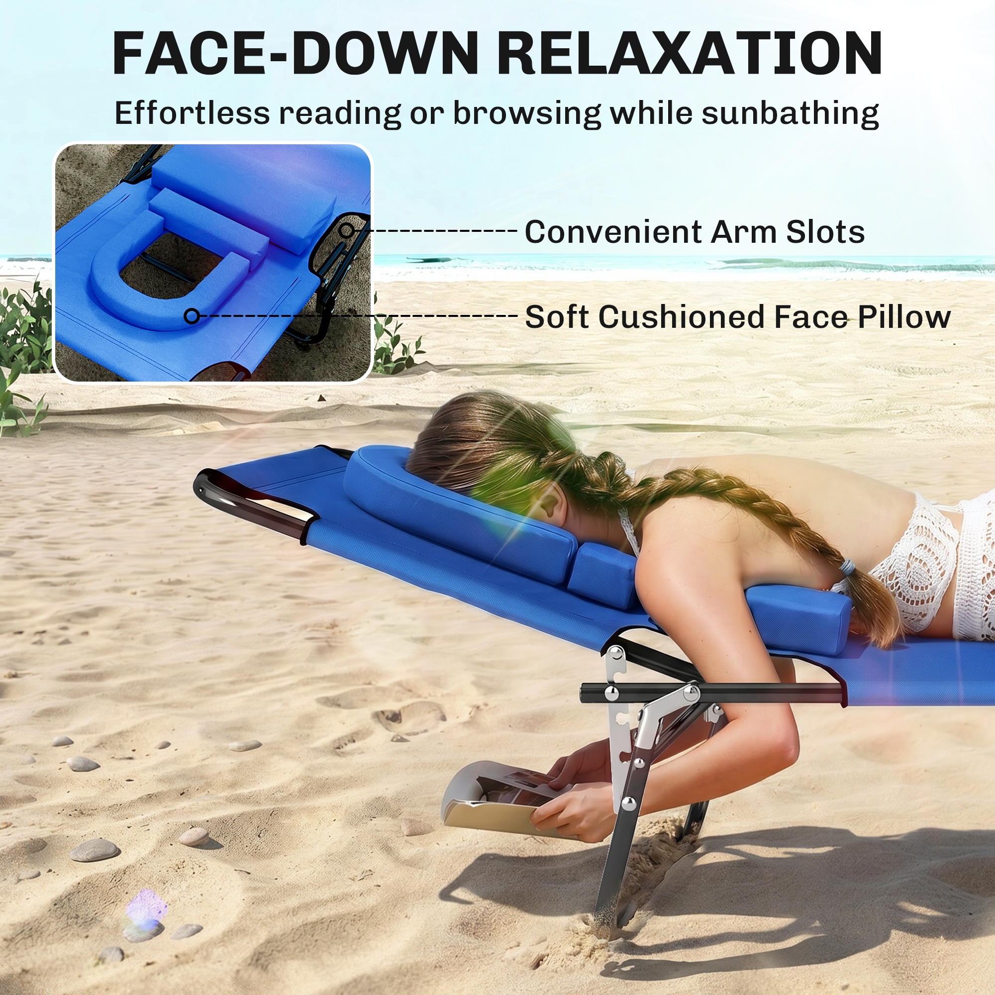 その他 Sunlounger/Catwalk,Mediterranean Flower Outsunny Adjustable Portable Garden Beach Sun Lounger Chair Bed