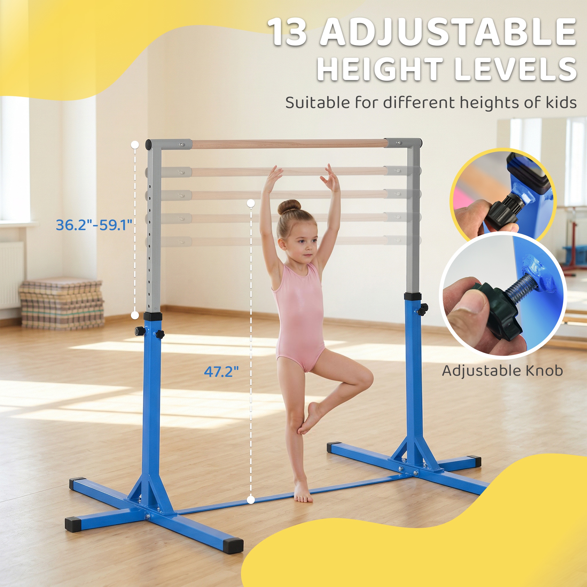 Bongkim Adjustable Gymnastics Bar For Kids - 39-61 Inch Height, 230 Lb Capacity Home Training Bar