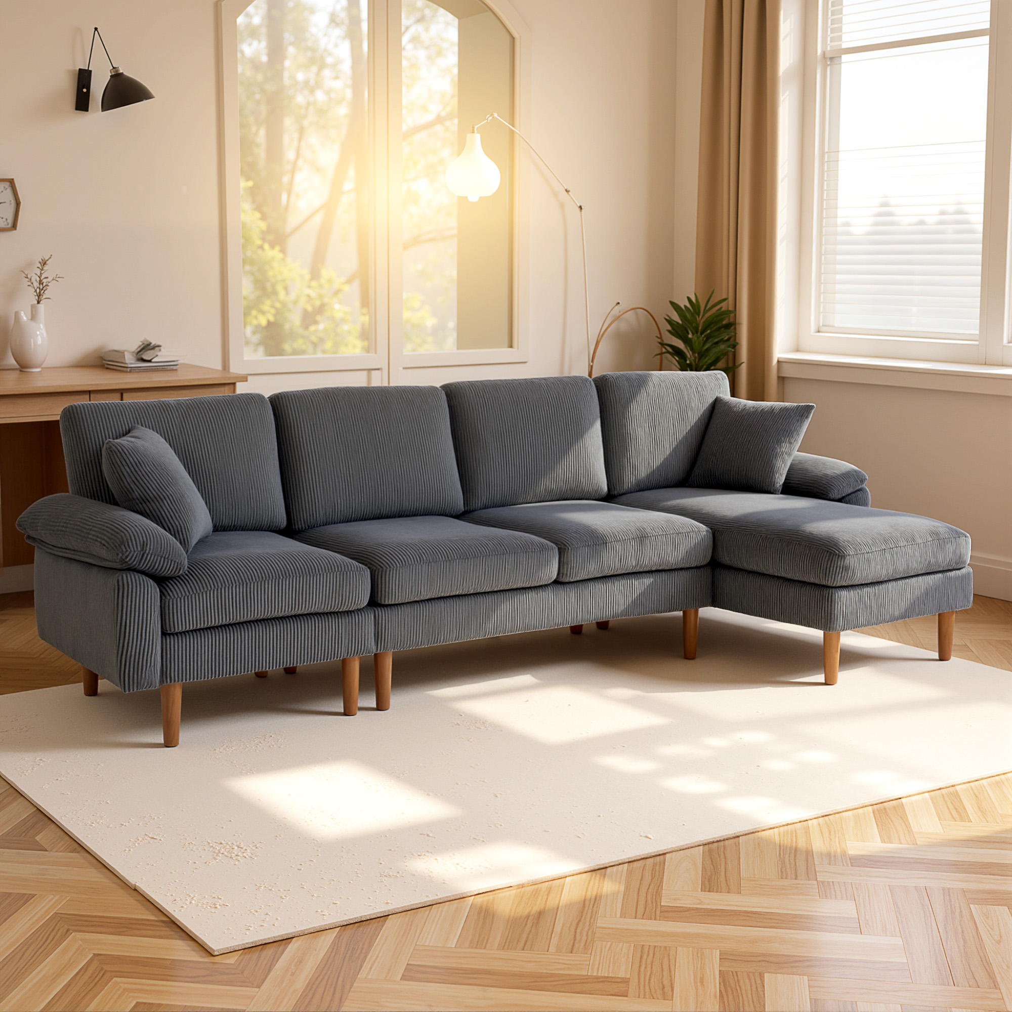 HOMCOM L-Shape Sofa, Modern Sectional Couch with Changeable Chaise