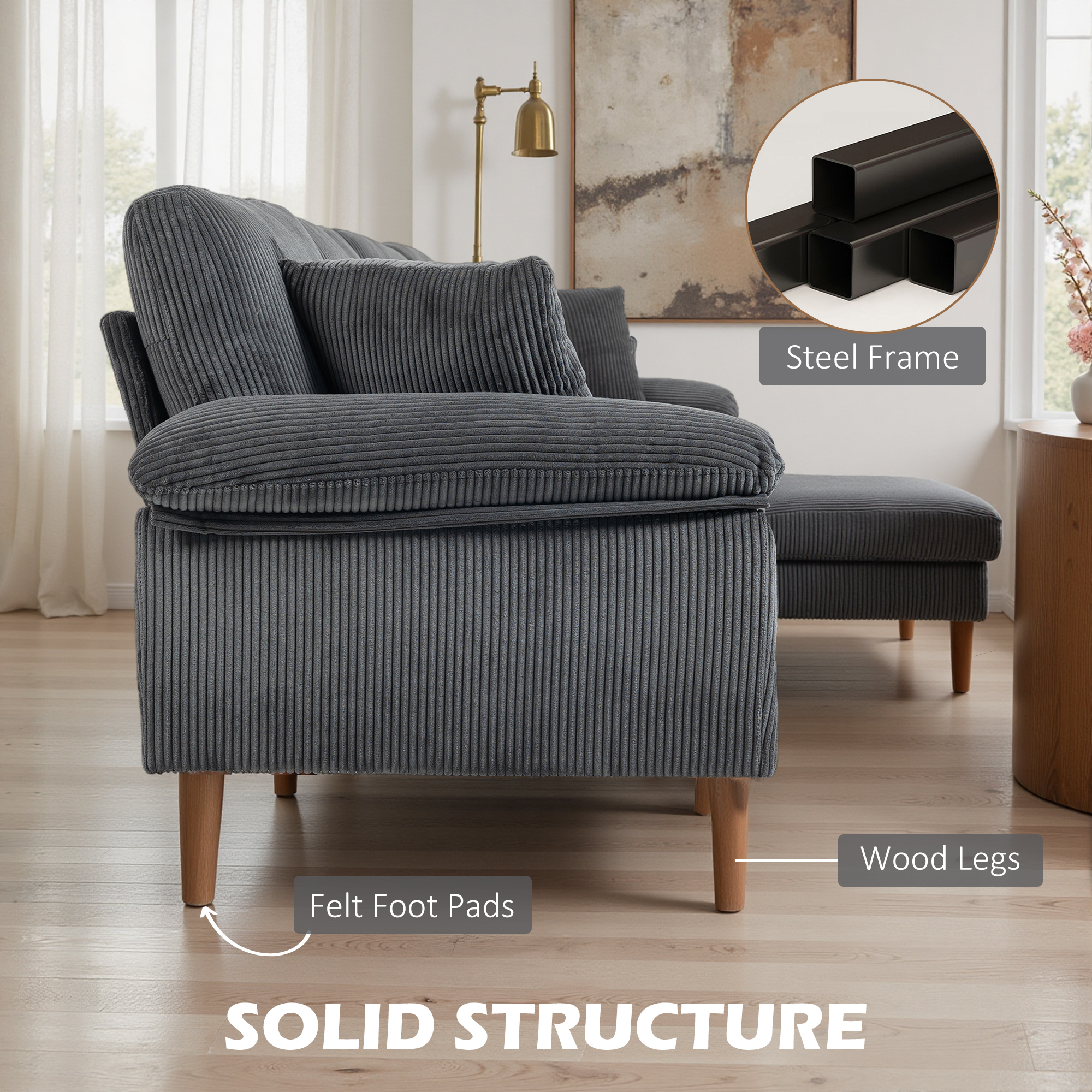 HOMCOM L-Shape Sofa, Modern Sectional Couch with Changeable Chaise