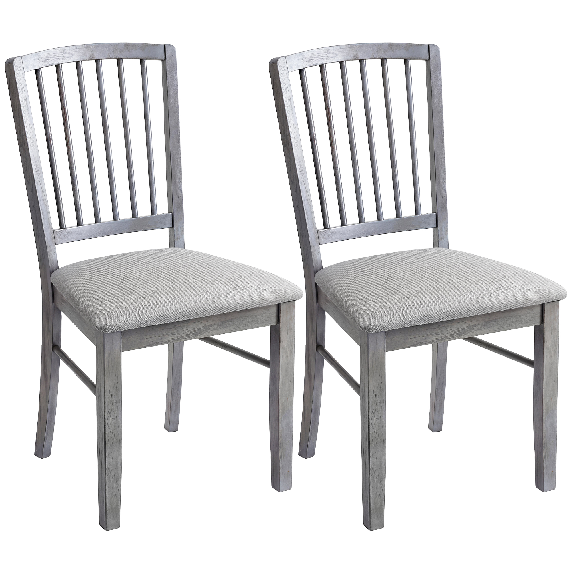 HOMCOM Dining Chairs Upholstered Kitchen Chairs with Rubberwood Legs Set of 2, Rustic Gray