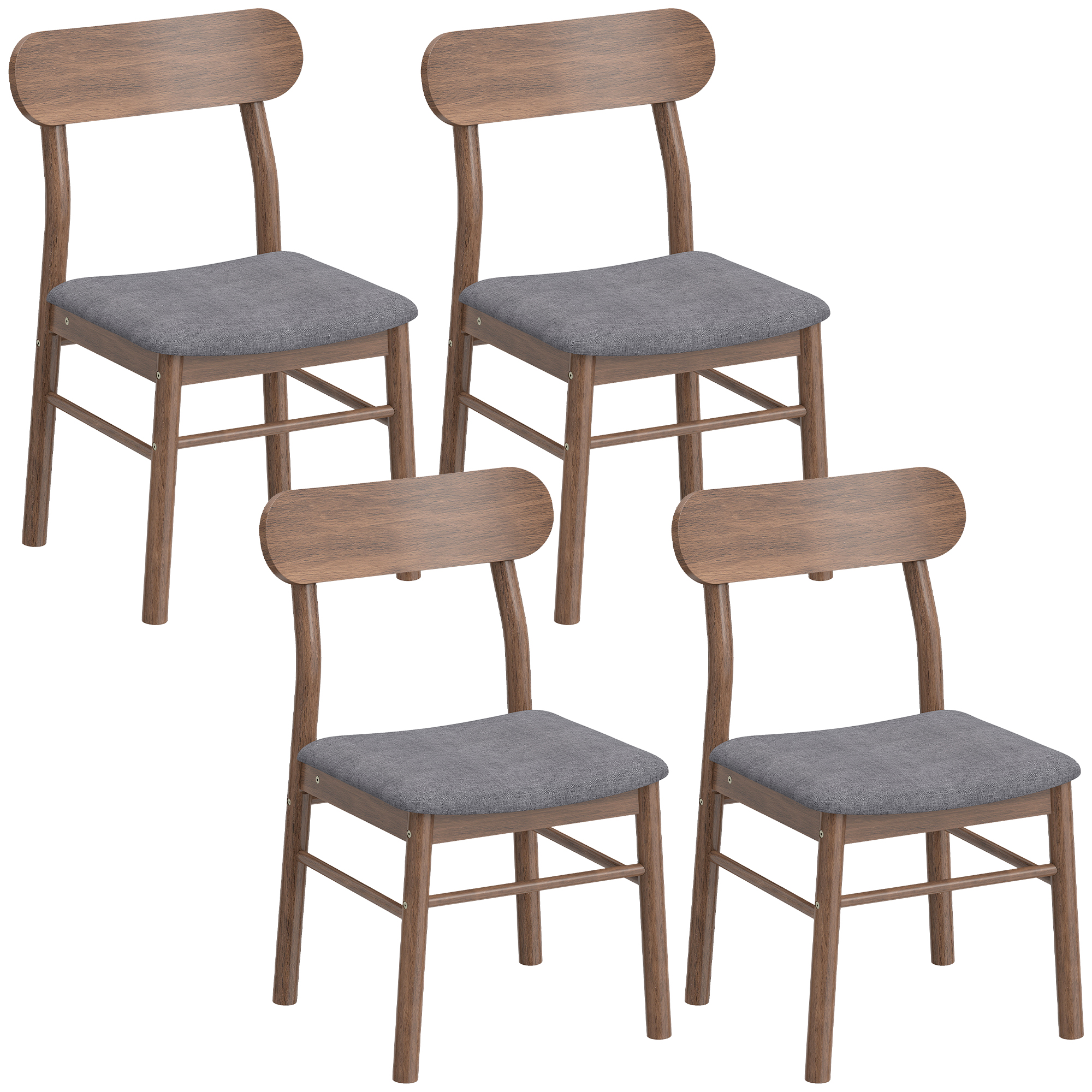 HOMCOM Set of 4 Dining Chairs, Upholstered Dining Room Chairs with Rubberwood Legs and Padded Seat for Kitchen, Gray