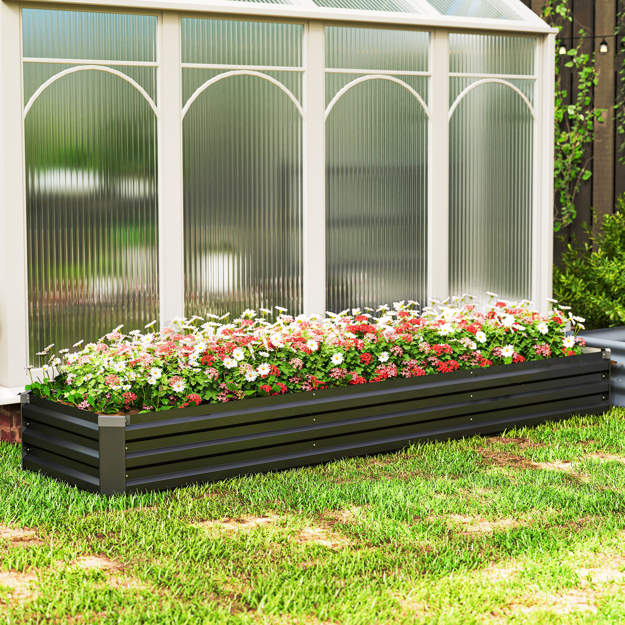 Outsunny 8'x2'x1' Galvanized Raised Bed, Large Elevated Planter Box for Growing Flowers, Herbs and Vegetables, Dark Grey Aosom Canada