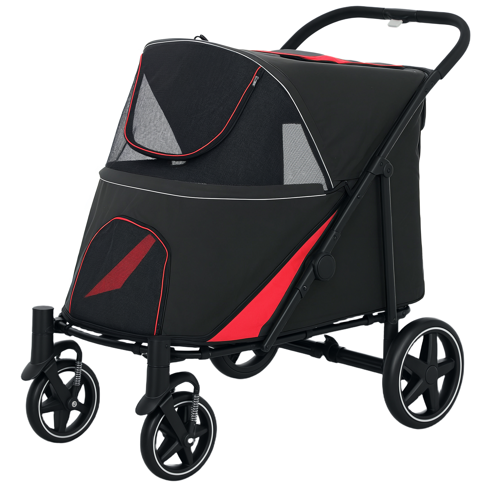 PawHut Foldable Doggy Stroller for Medium Large Dogs, Pet Stroller with Storage, Smooth Ride with Shock Absorption, Mesh Window & Safety Leash, Black