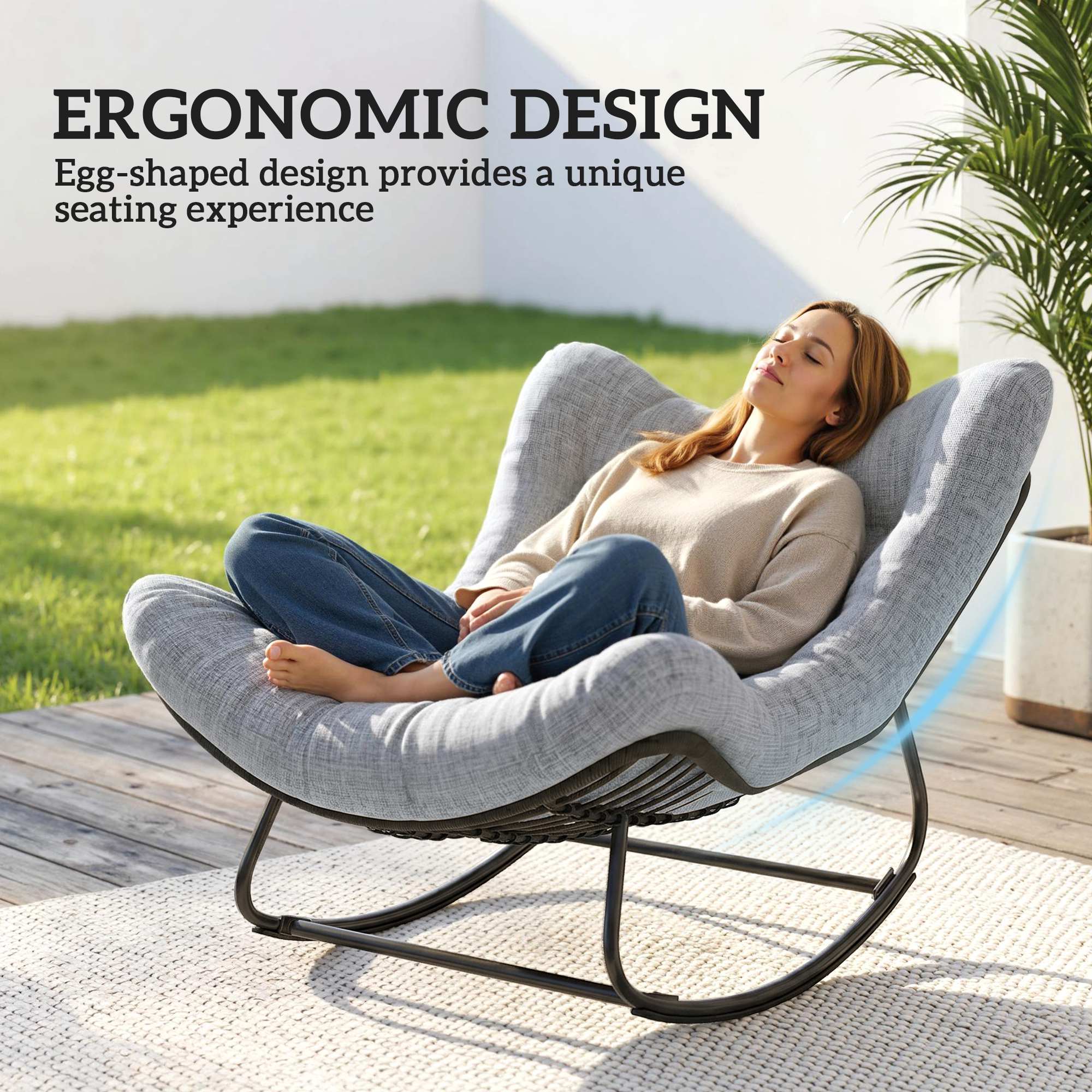 Outsunny Rattan Patio Egg Chair, Outdoor Rocking Chair with Padded