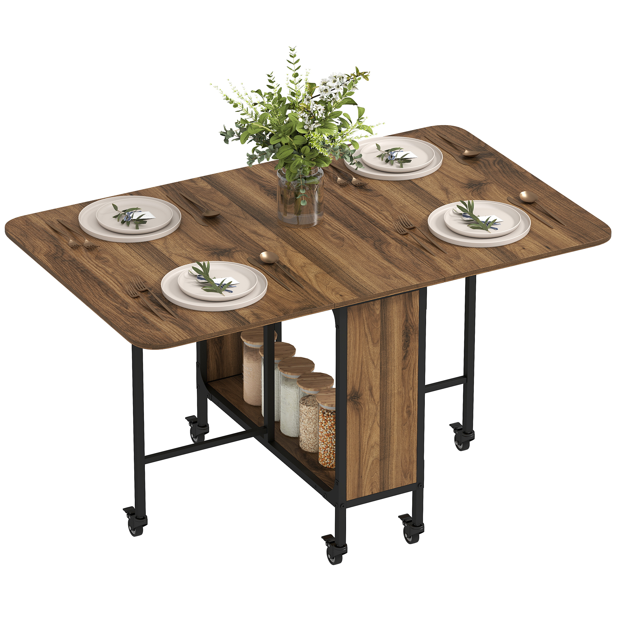 Same Movable Table HOMCOM Mobile Folding Table Kitchen Table Extendable Dining Table For ...