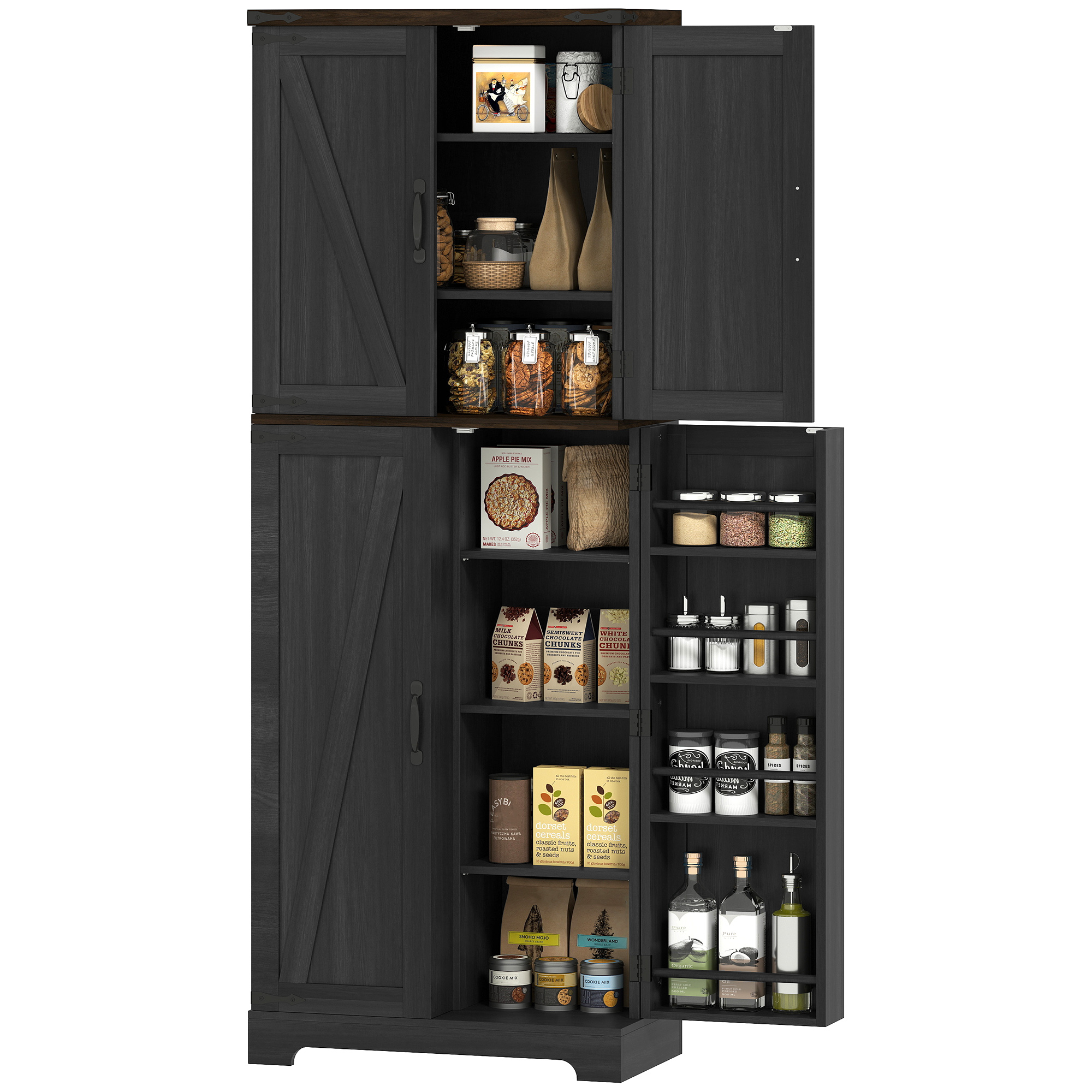 64" Tall Cooking Pantry Organizer Unit with Spice Racks and Adjustable-Height Shelves, Black Wood Grain 1