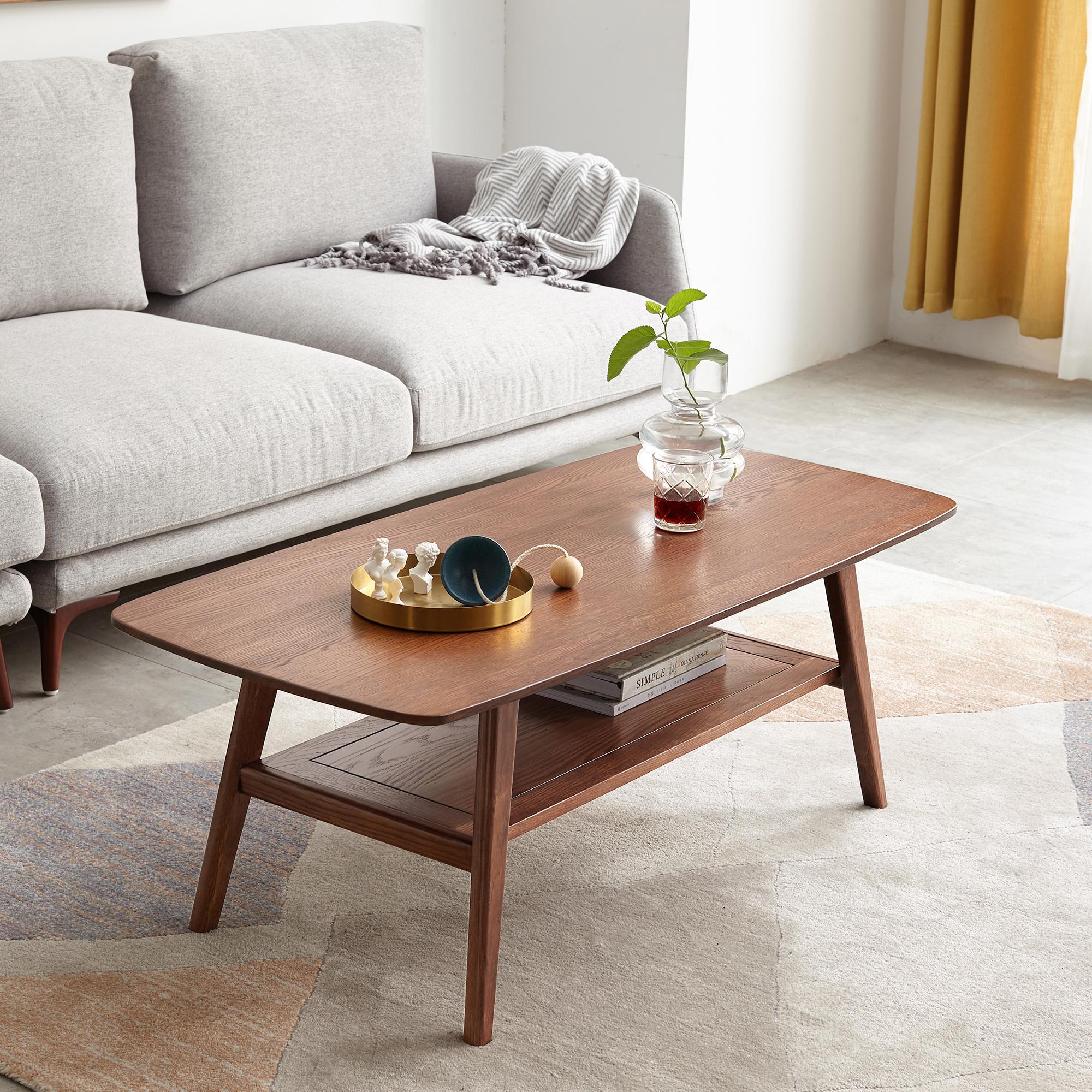 Practical Coffee Table with 2-Tier Open Storage & Rounded Corners, Safe center table for Living Area, 47″ L x 22″ W x 17.5″ H, Walnut