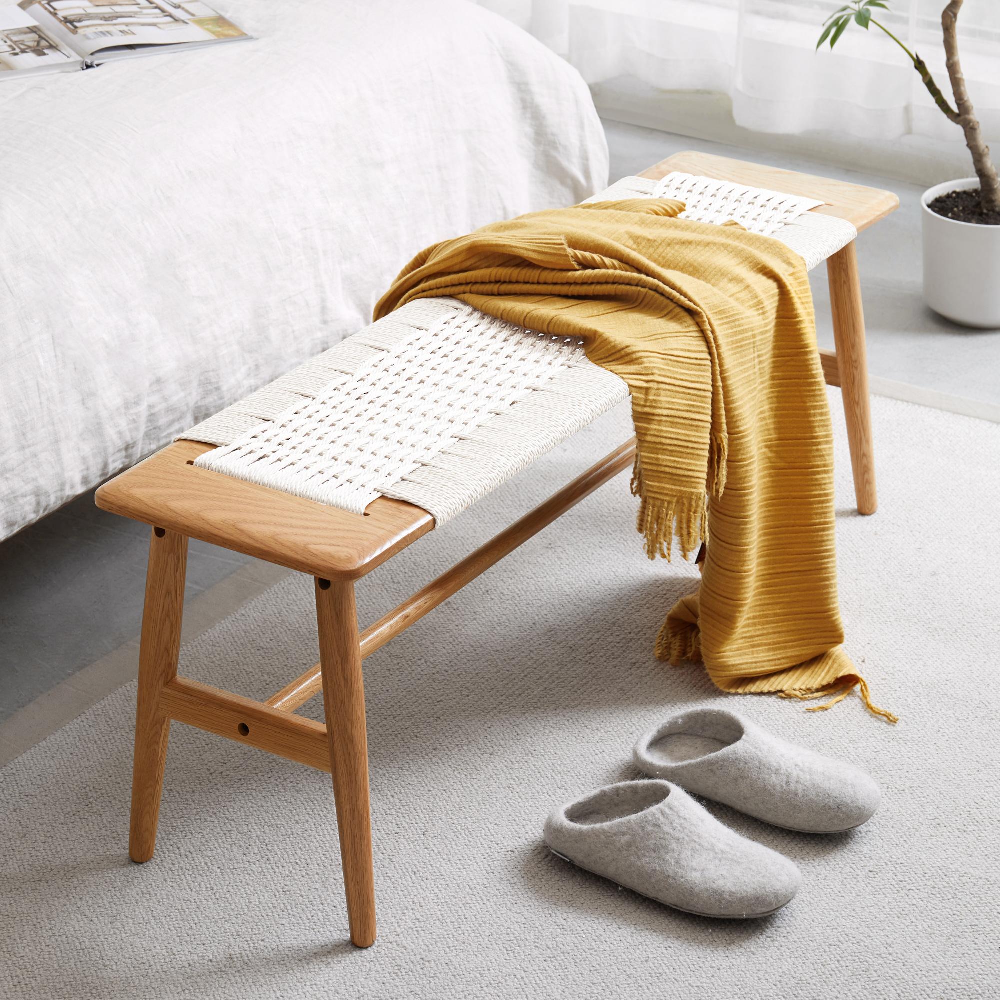 Solid Dining Bench Handwoven Cane Seat