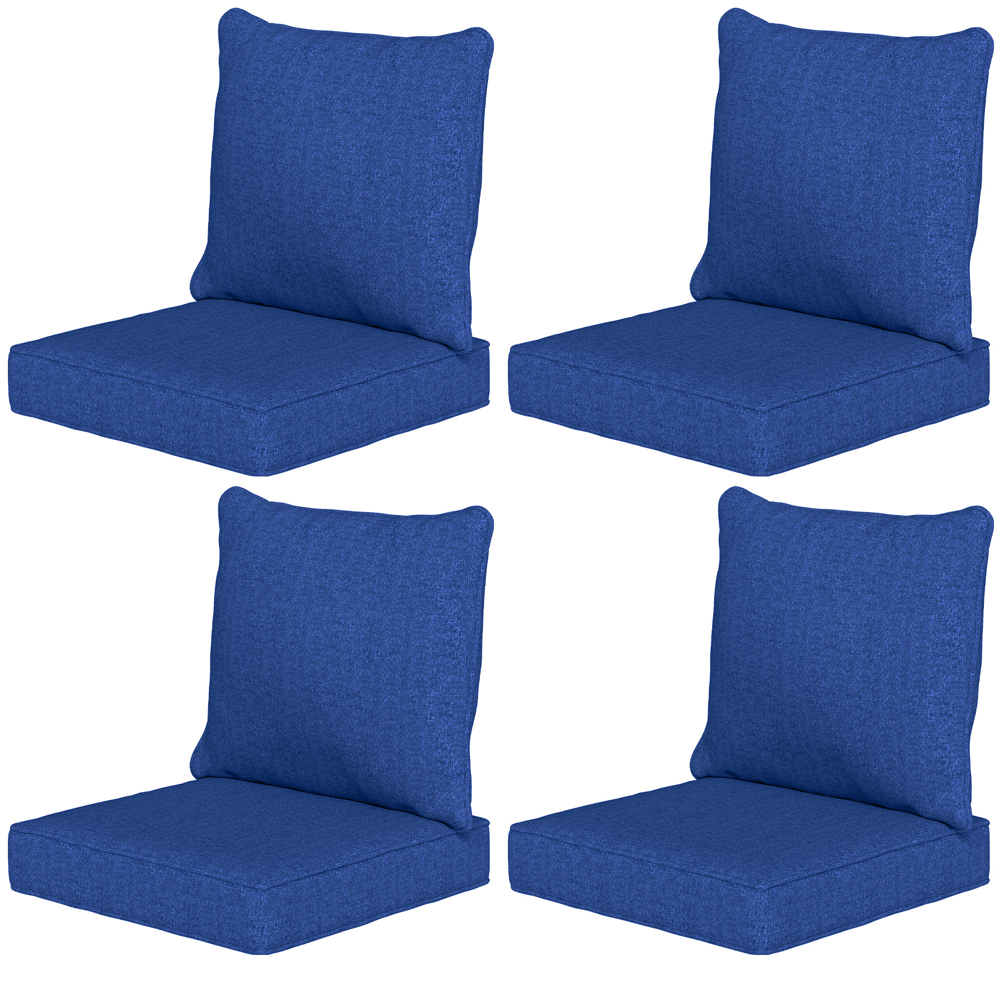Outsunny Patio Chair Cushions Set of 4 with Seat & Backrest, Fade Resistant Seat Replacement Cushion Set, Navy Blue