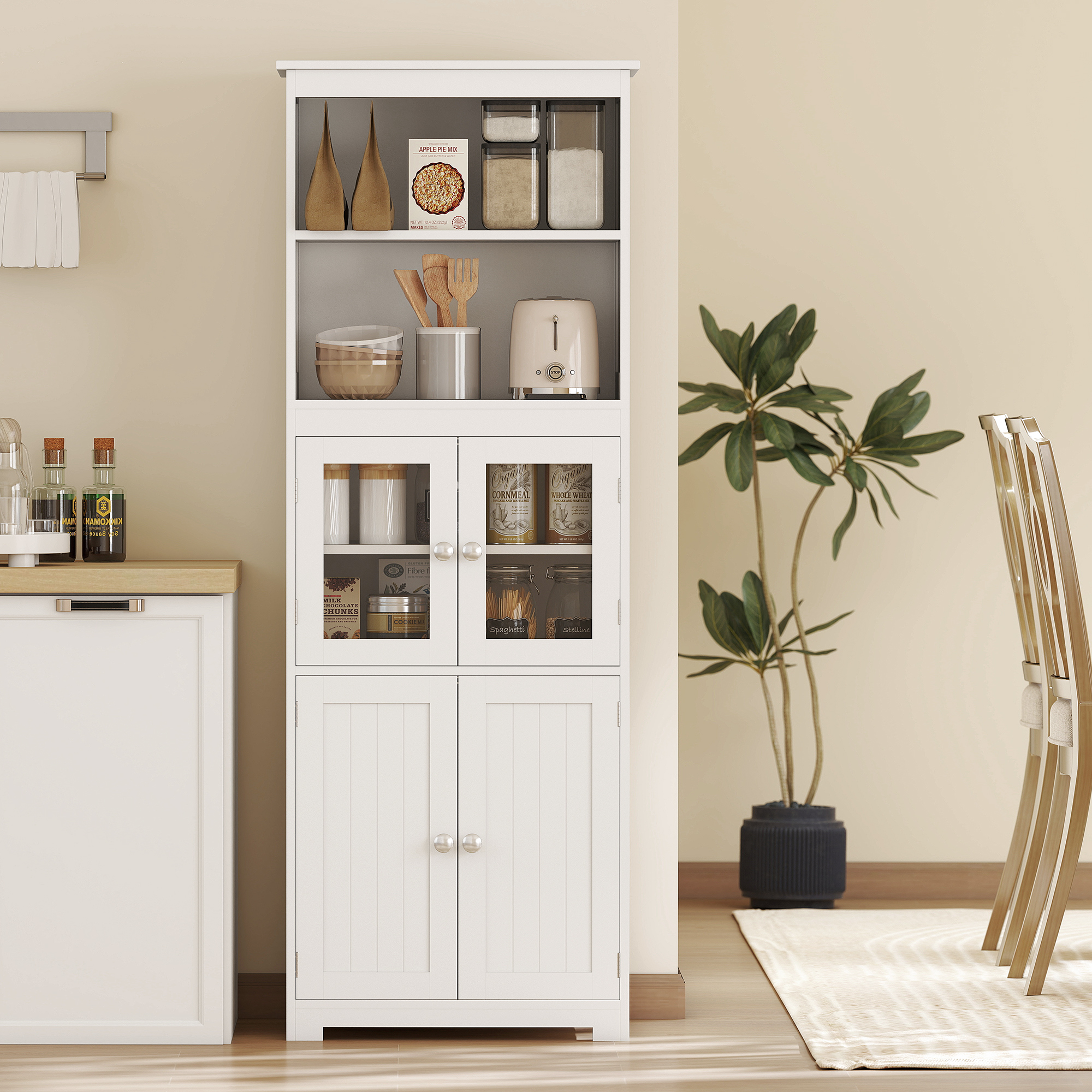 HOMCOM Elegant 63" Buffet Hutch 4-Door Kitchen Pantry Freestanding Bathroom Cabinet Adjustable Shelf Dining Room Storage Aosom Canada