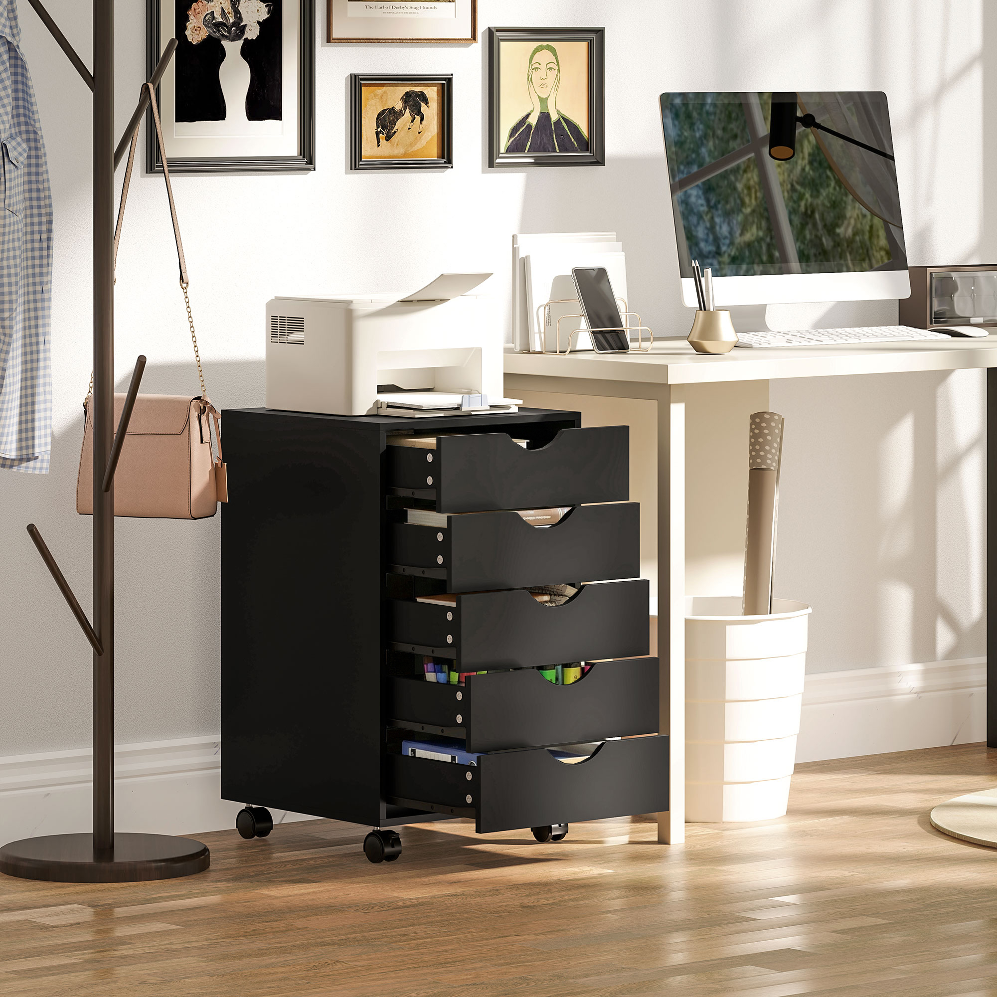 HOMCOM 5-Drawer Mobile File Cabinet, Mobile Filing Cabinet, Rolling Printer Stand for Home Office, Black Aosom Canada