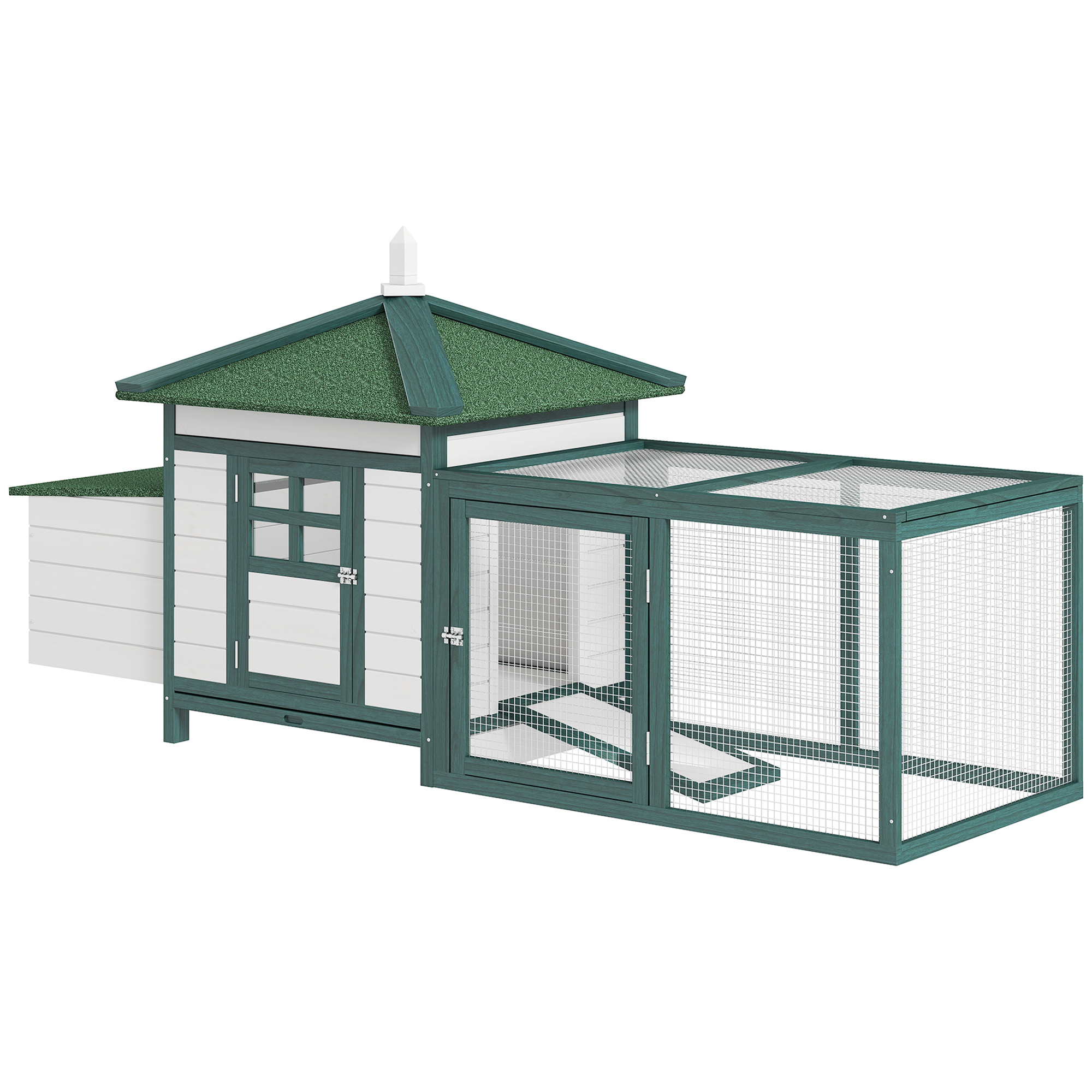 77" Chicken Coop Hen House Rabbit Hutch Poultry Cage Pen Outside Backyard with Nesting Container Run Green 1