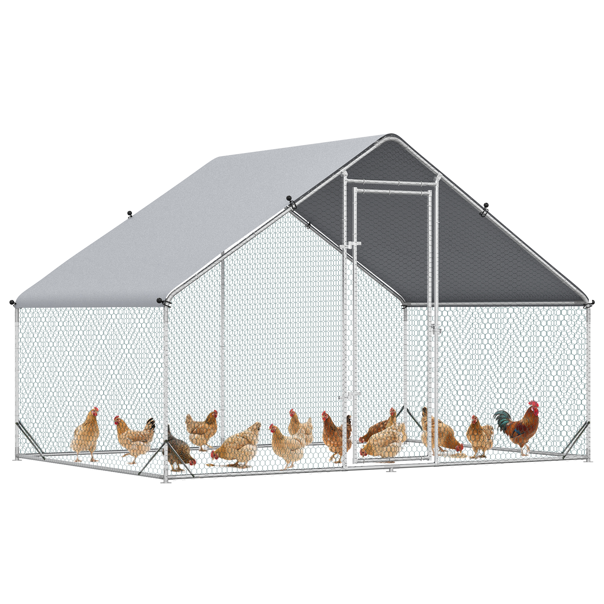 9.8' x 6.6' x 6.6' Chicken Coop Cage, Outside Chicken Run w/Cover & Lockable Entry 1