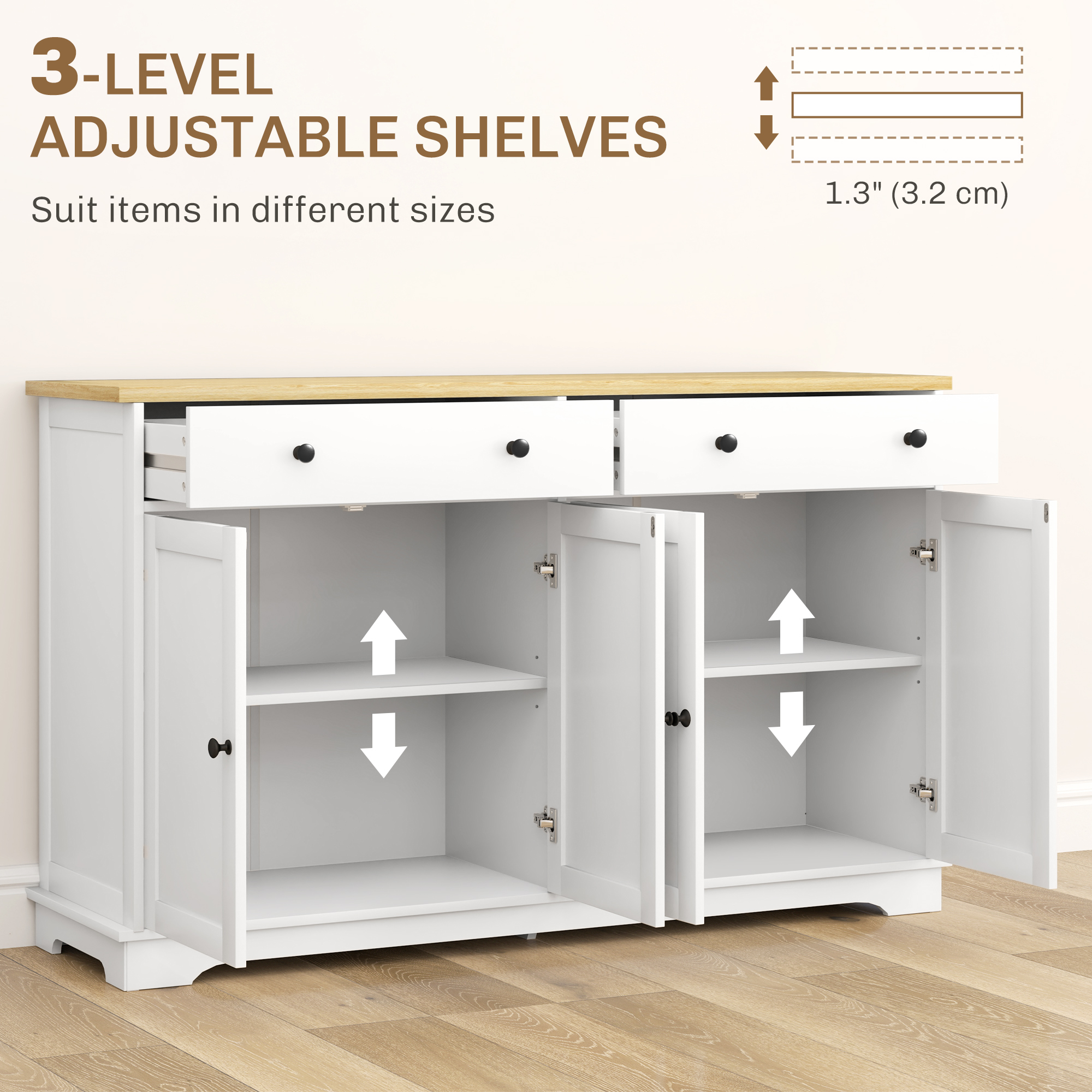 Buffet Sideboard, Metal Storage Cabinet with Translucent PC... Buffet Sideboard, Metal Storage Cabinet with Translucent PC...