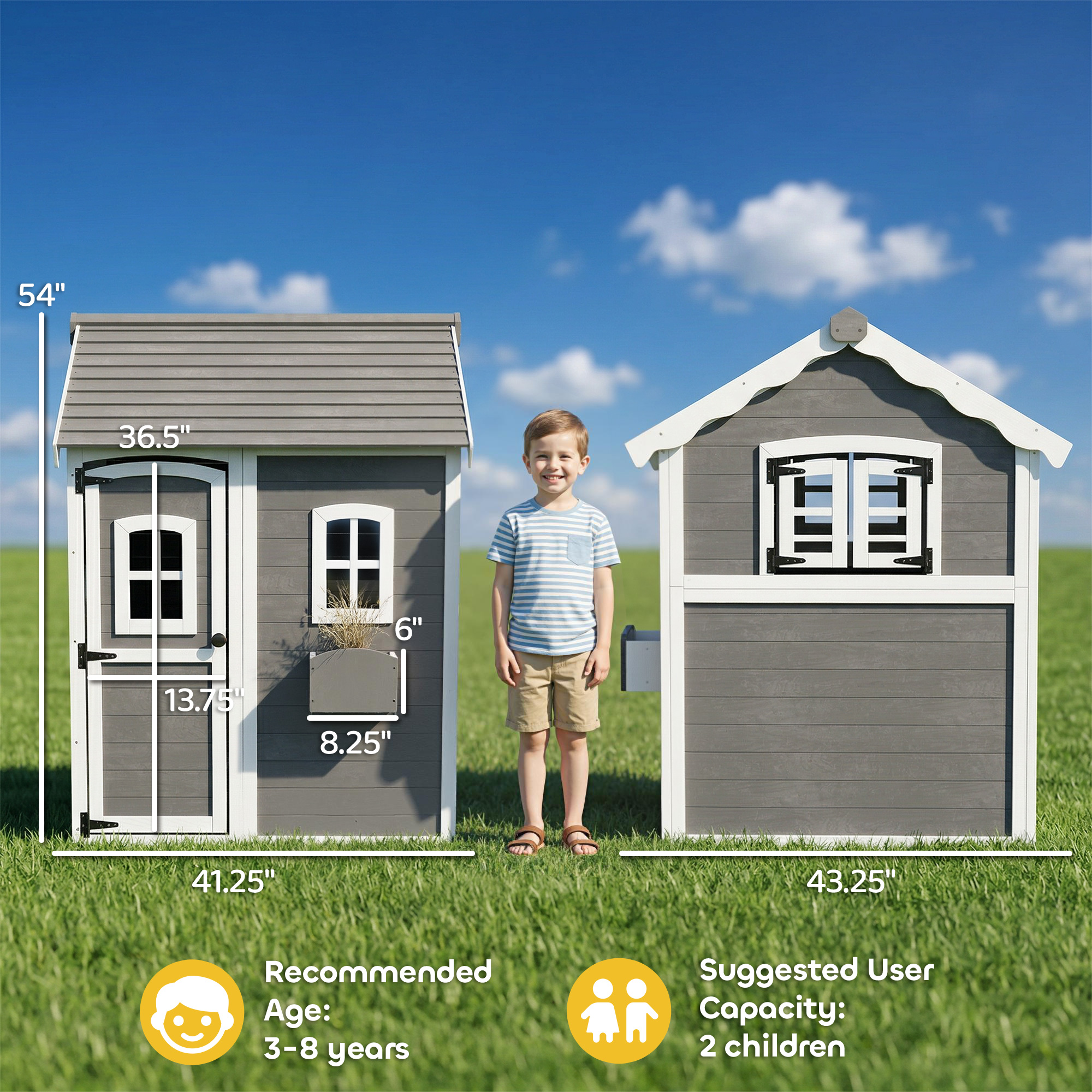 Outsunny Wooden Playhouse for Kids Outdoor with Floors, Doors