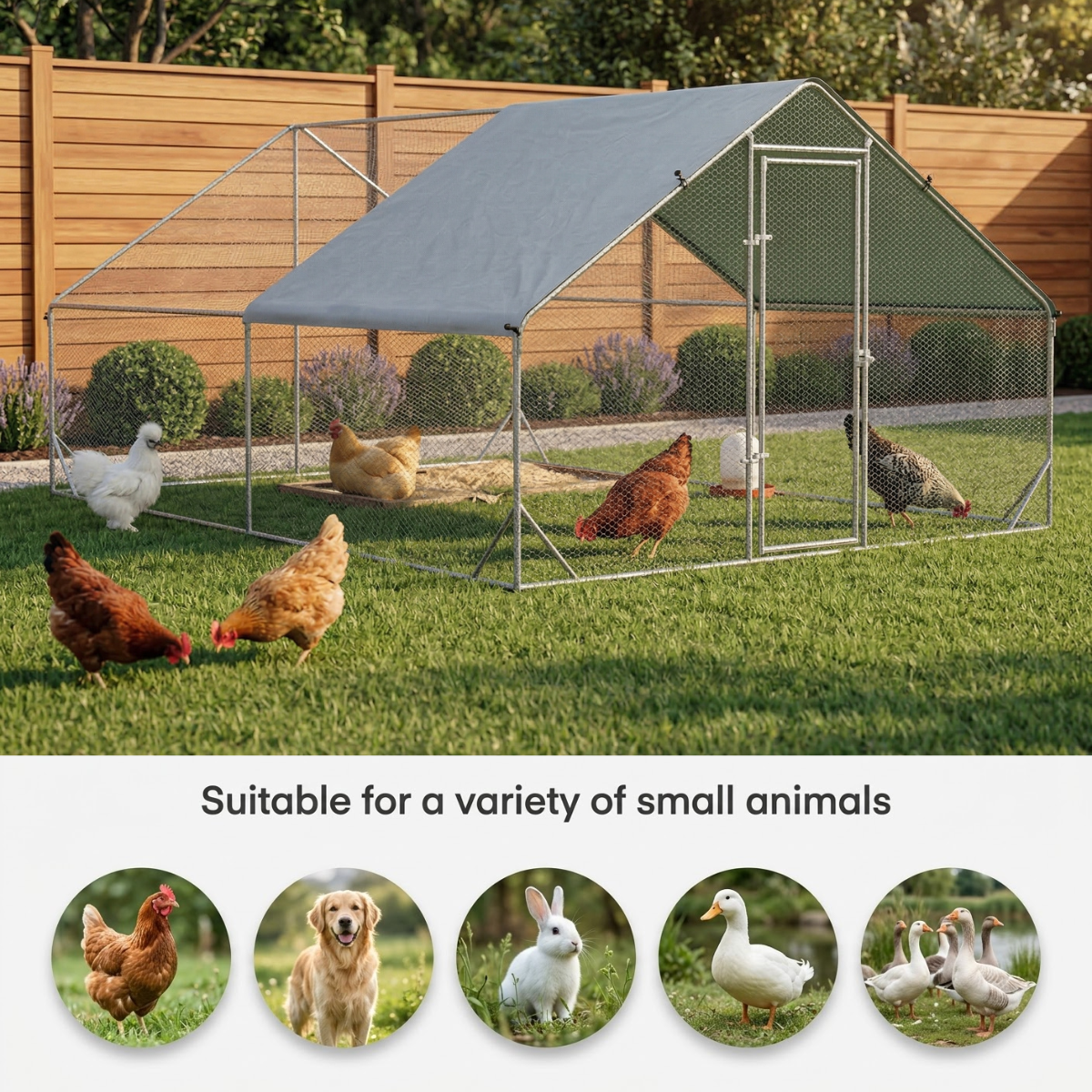 PawHut 24-ft Walk-In Chicken Coop Run, Waterproof Cover, Silver