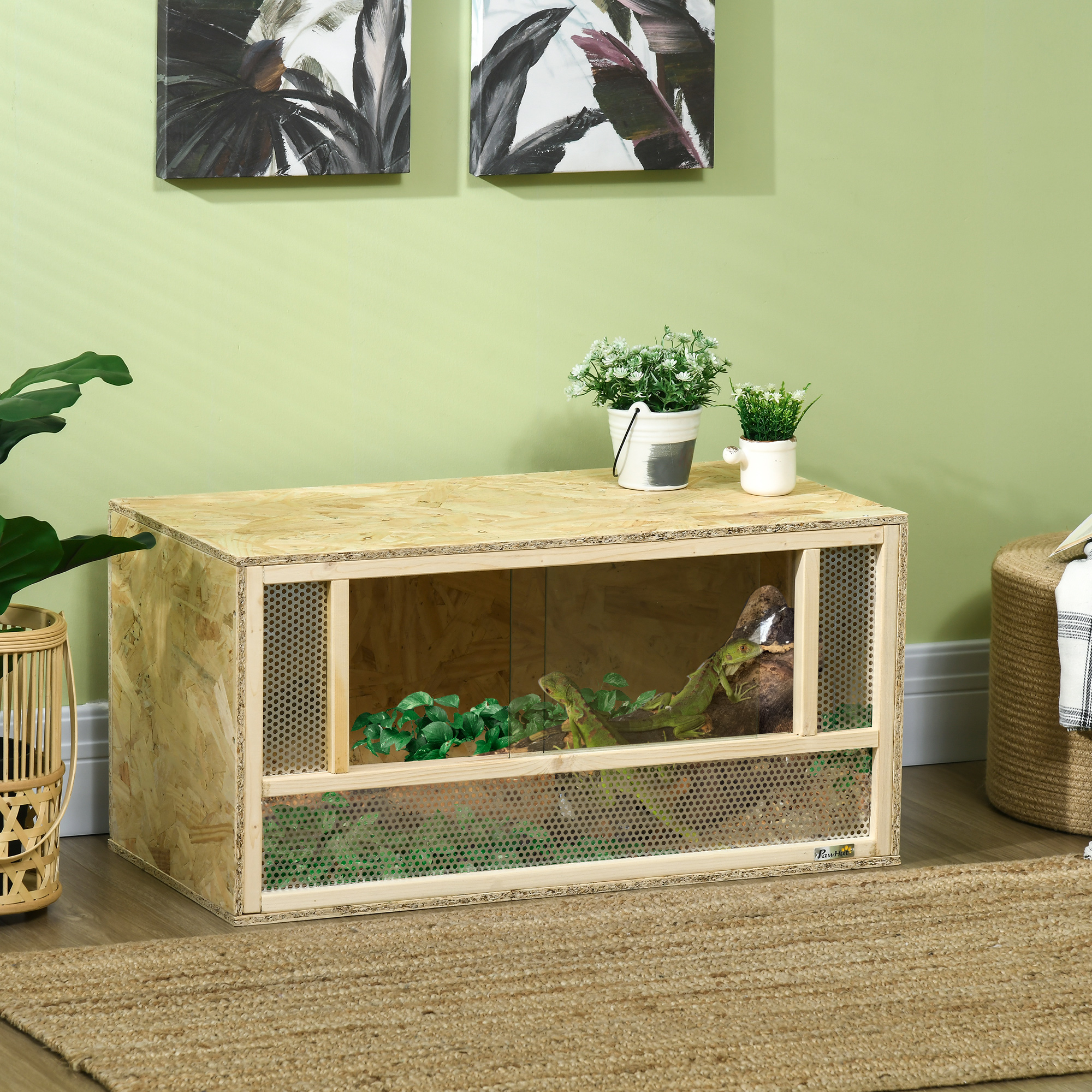 PawHut Wooden Reptile Terrarium with Sliding Door for Chameleon, Lizard, Snake, Frog, Turtle, 31.5" x 15.7" x 15.7" Aosom Canada