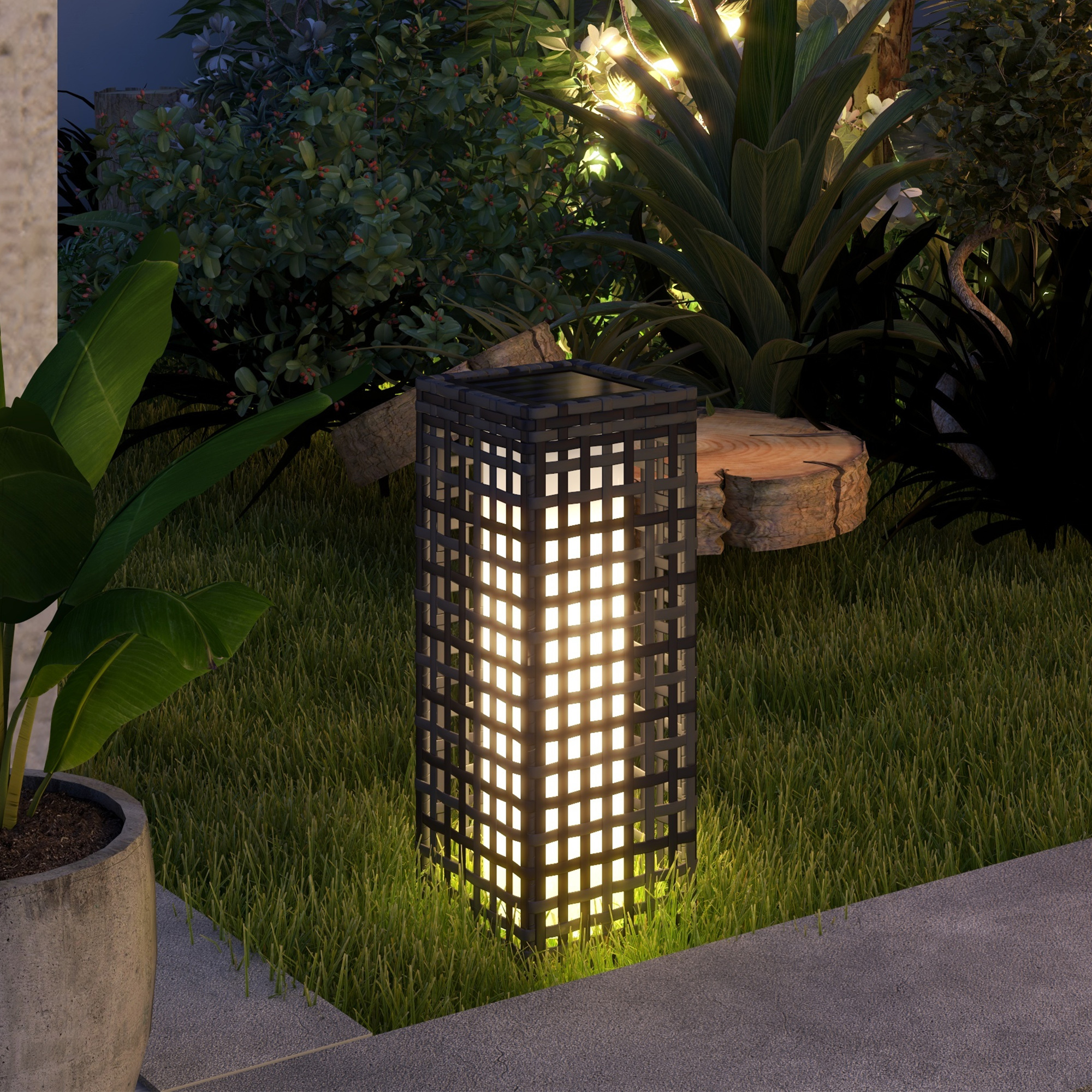 Outsunny Wicker Solar Outdoor Lamp, Decorative Floor Lamp with Auto On/Off LED Lights, IP44 for Patio, Porch, Pathway, Grey Aosom Canada