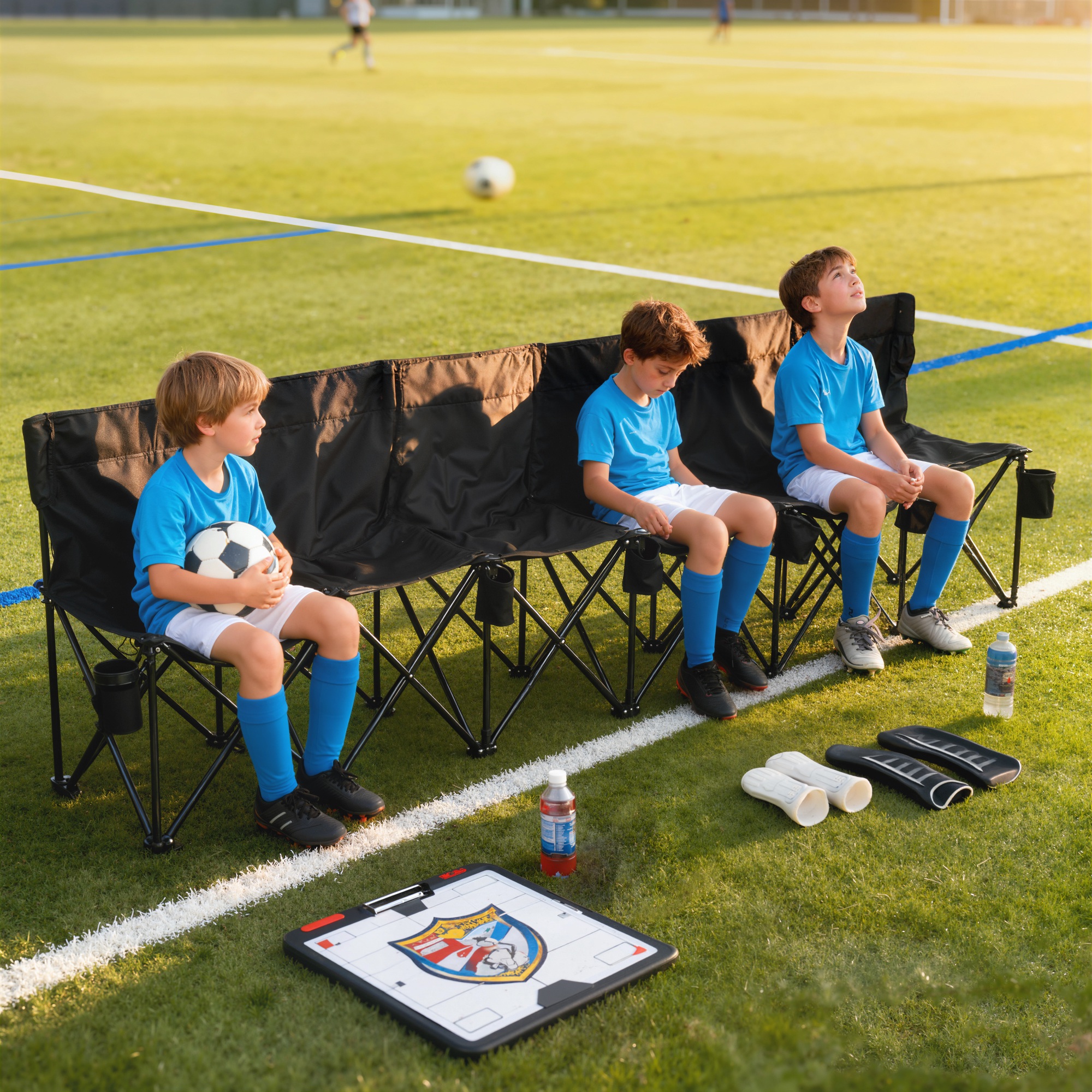 Outsunny 6 Seats Portable Folding Bench Portable Soccer Bench with Bottle Holders Carrying Case Black Aosom Canada