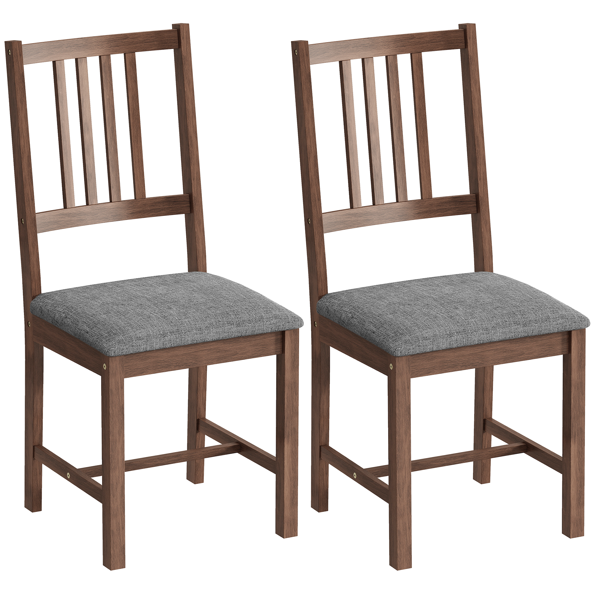 HOMCOM Set of 2 Dining Chairs, Upholstered Slat Back Dining Room Chairs with Rubberwood Legs and Padded Seat, Walnut