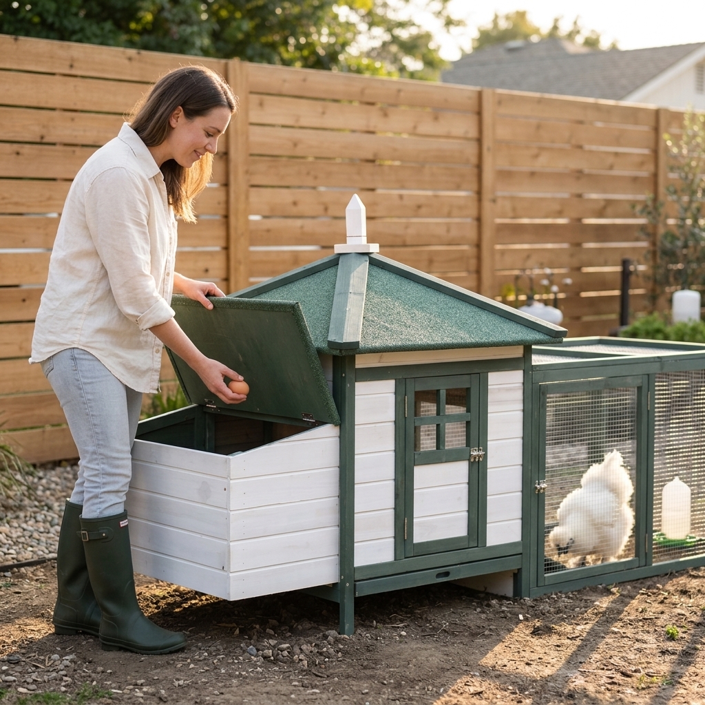 PawHut Chicken Coop with Enclosed Run, Nesting Box, Large, Green
