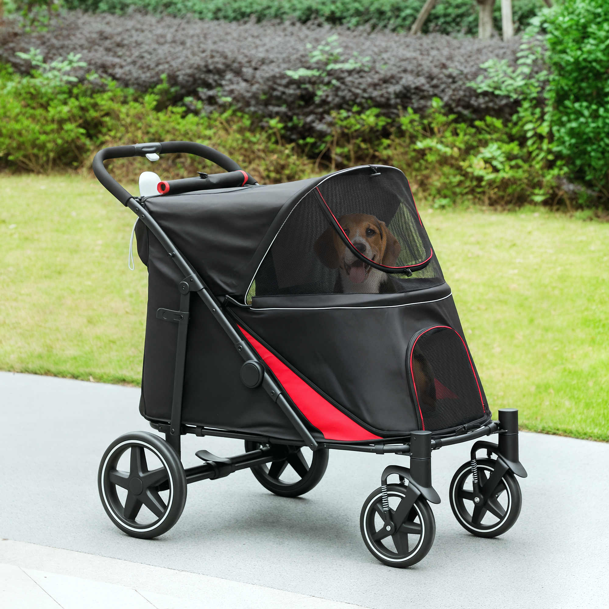 PawHut One-Click Foldable Doggy Stroller for Medium Large Dogs, Pet Stroller  with Storage, Smooth Ride with Shock Absorption, Mesh Window, Safety Leash,  Big Dog Walking Stroller, Black | Aosom.com